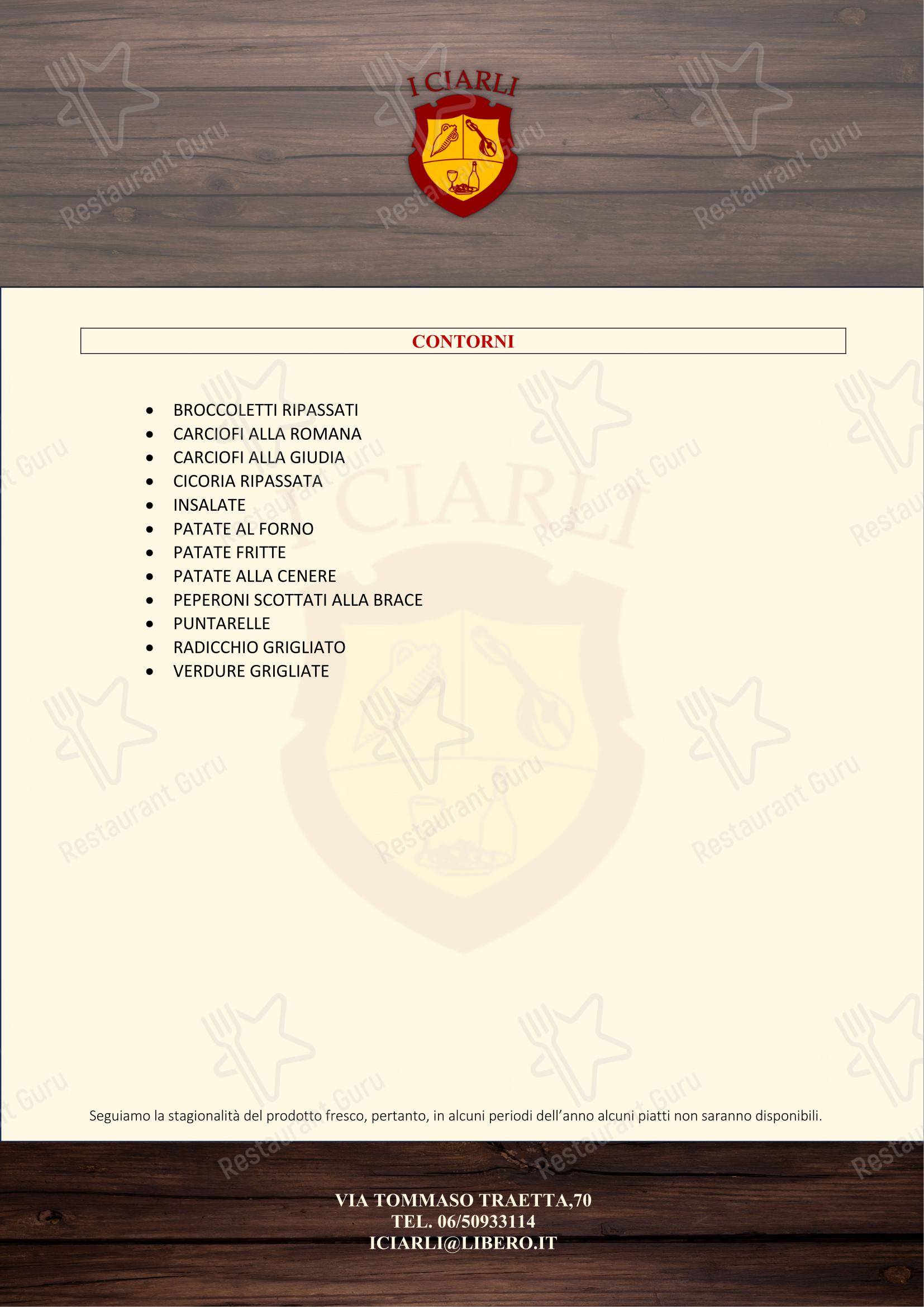 Menu per I CIARLI RISTORANTE-GRIGLIERIA-BAR ristorante