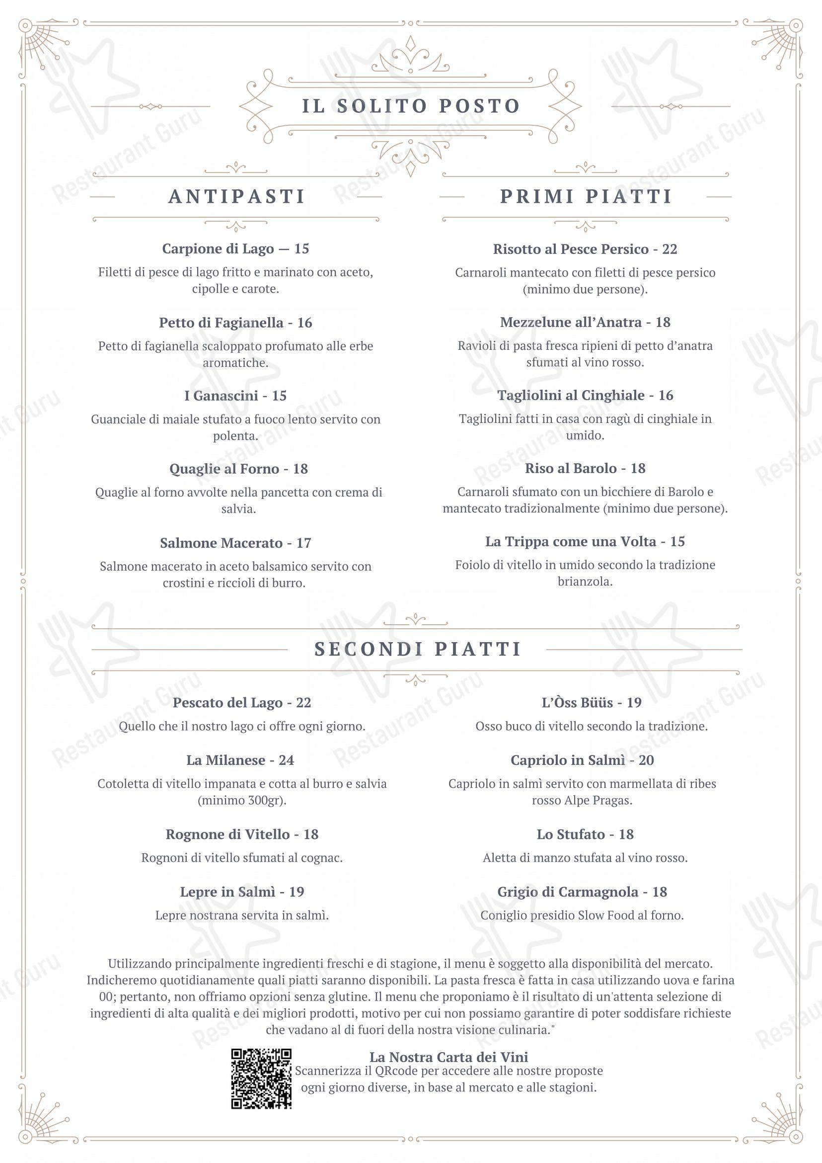Il Solito Posto in Como - Menu