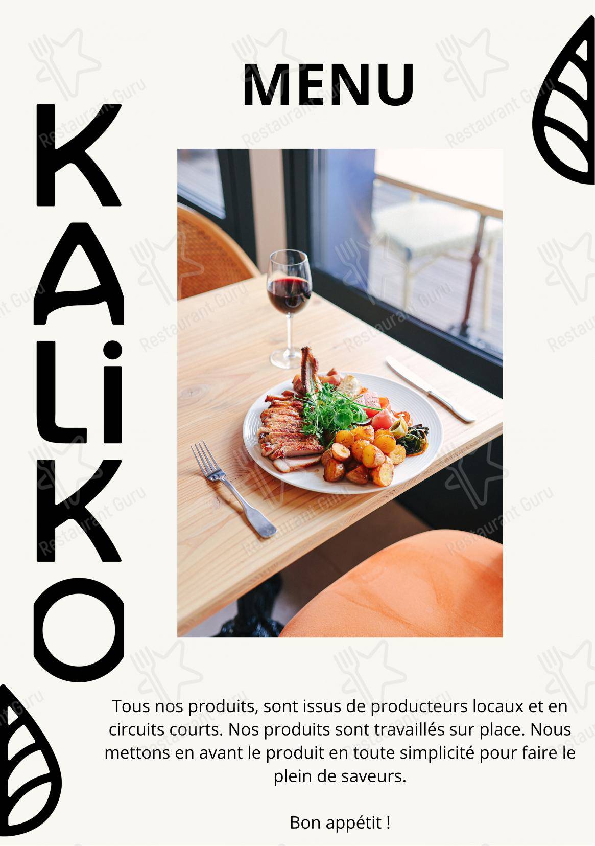 Menu pour Kaliko - Menu