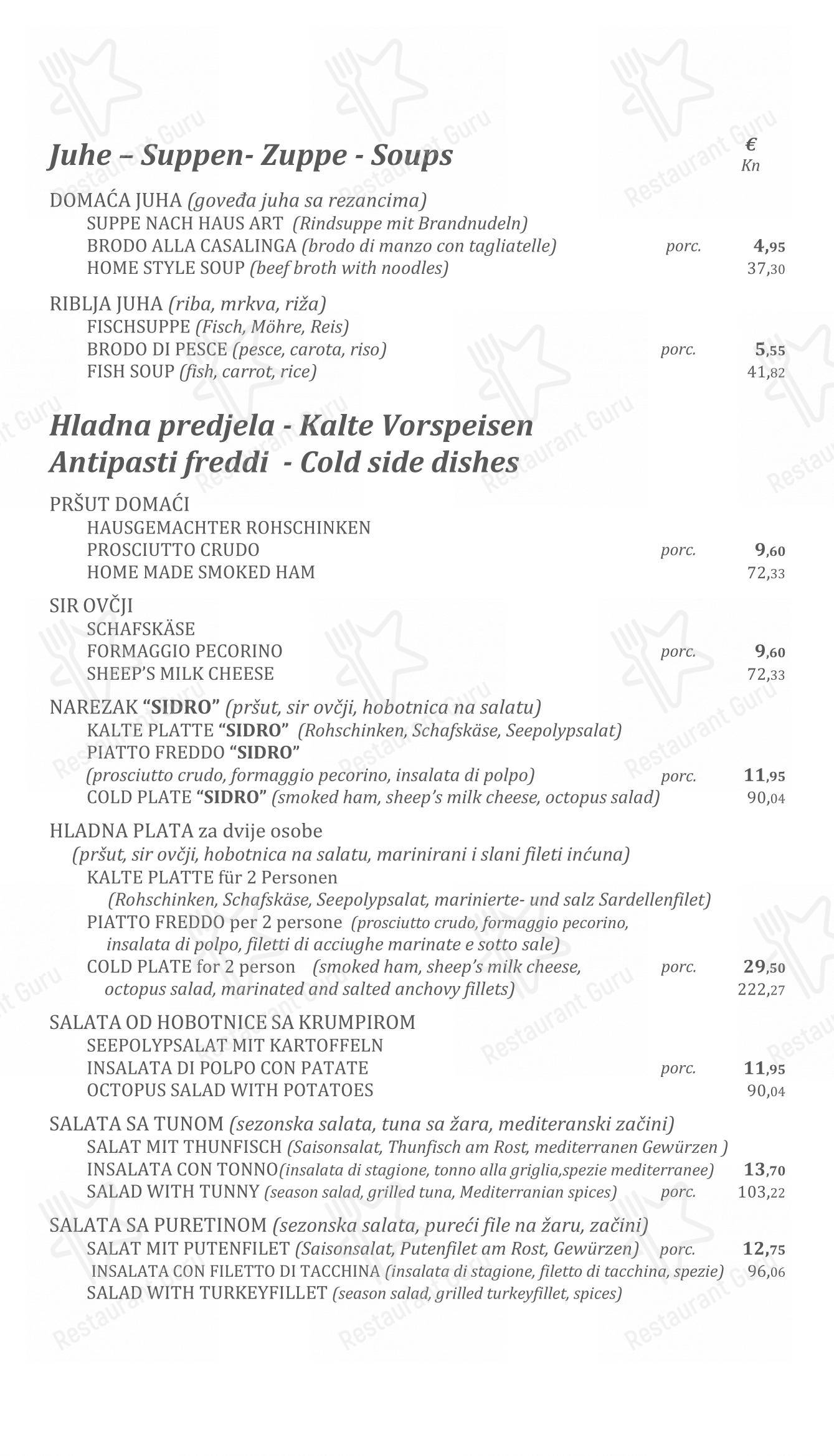 Konoba Sidro in Punat - Menu