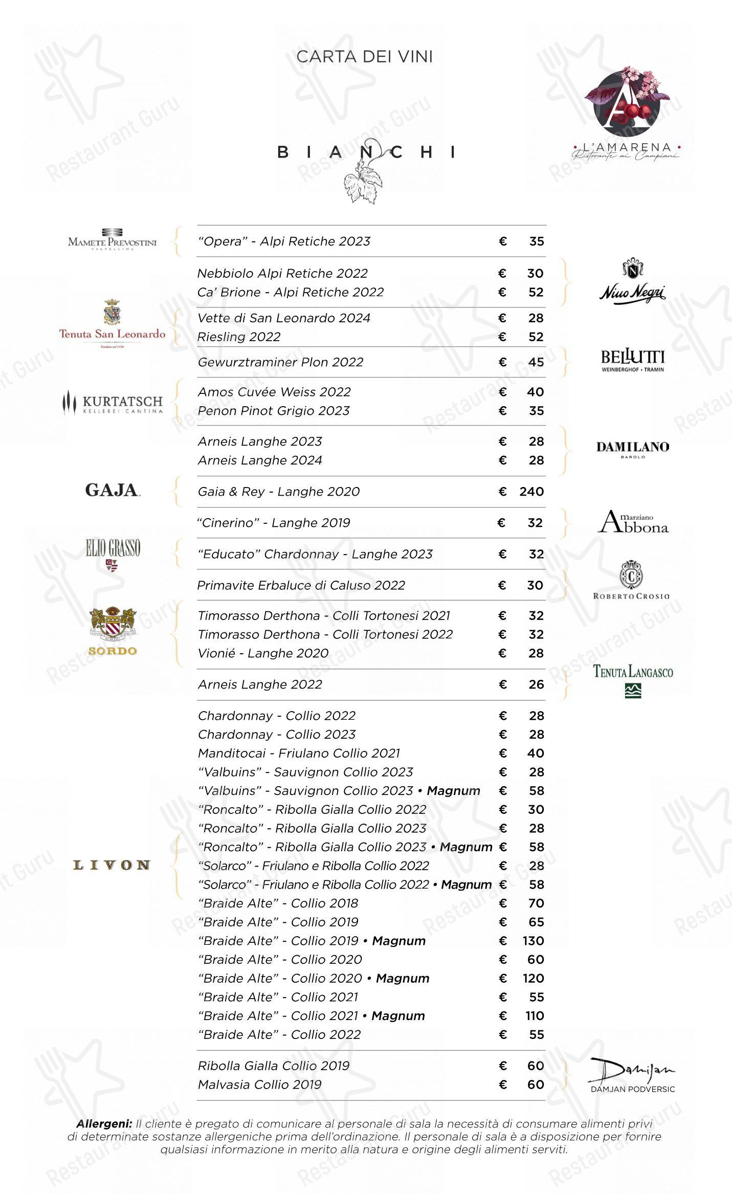 L'Amarena Ristorante ai Campiani in Cellatica - Menu