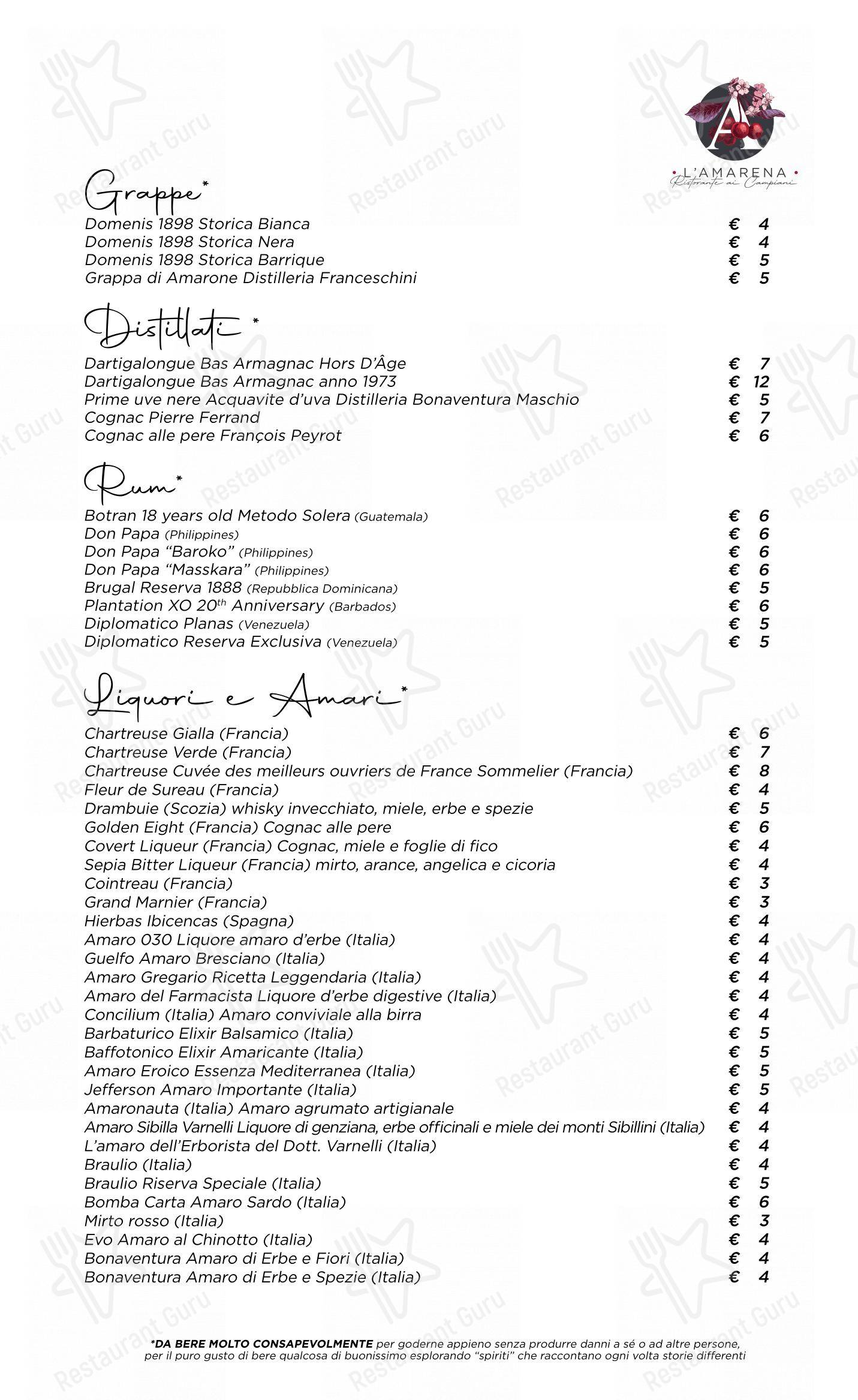 Menu per L'Amarena Ristorante ai Campiani ristorante
