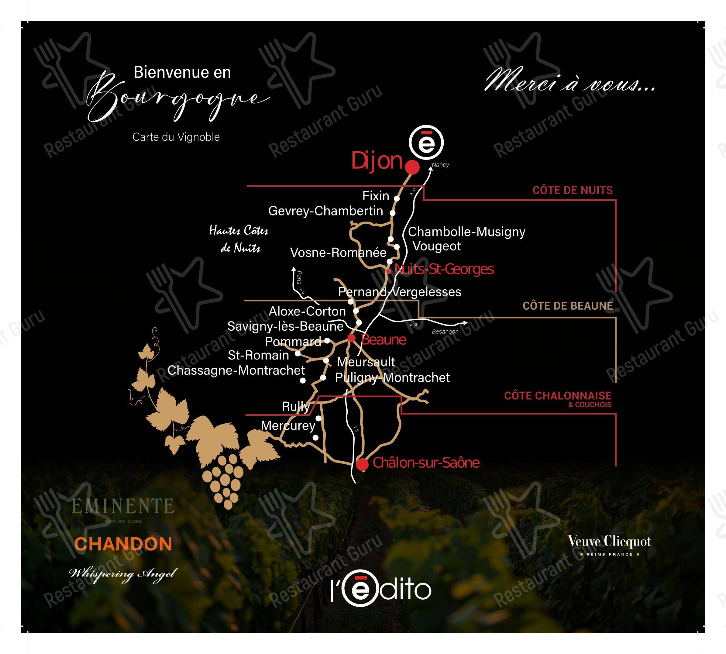 Menu pour L'Edito Dijon restaurant