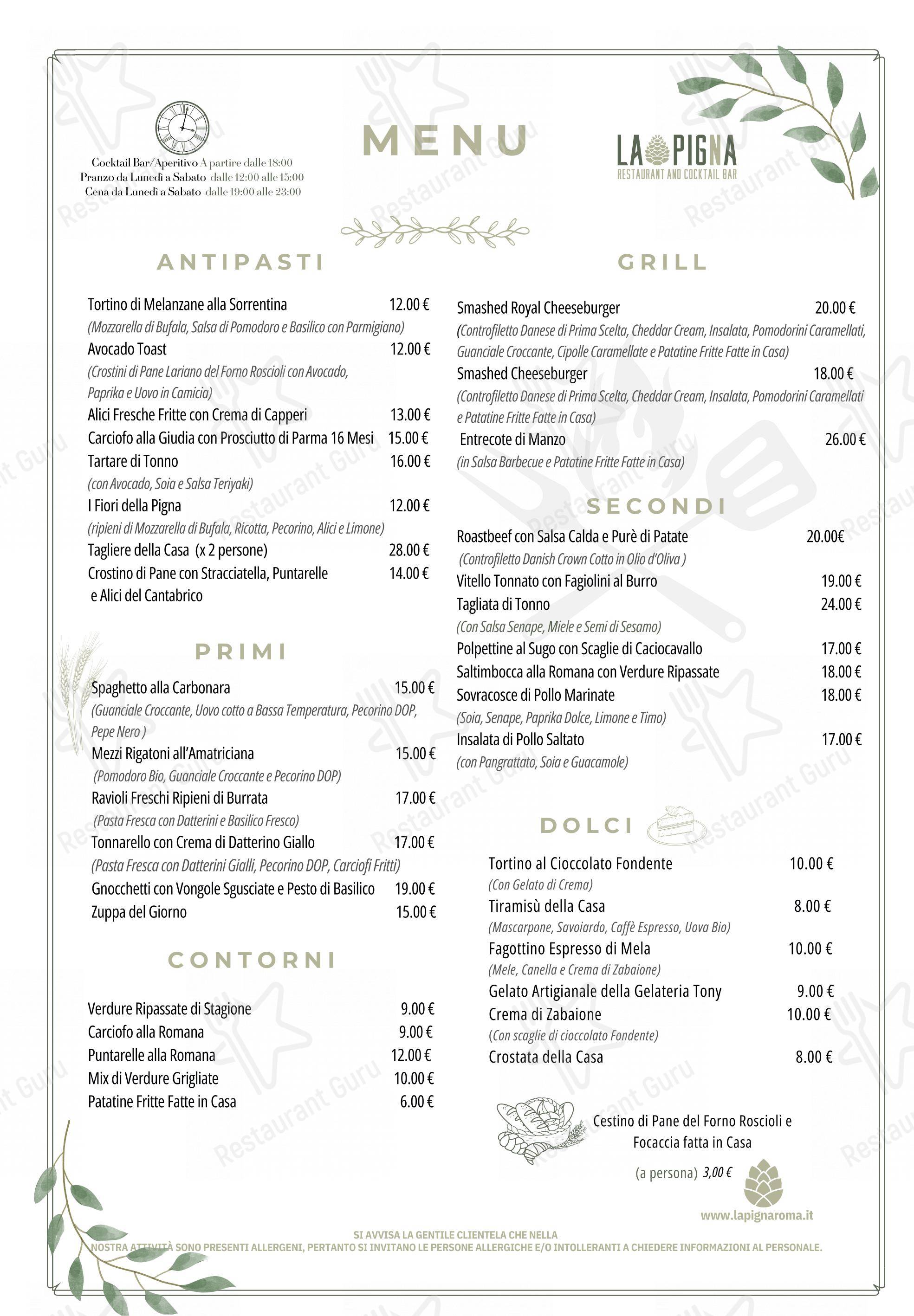 La Pigna Roma Cocktail Bar and Restaurant in Roma - Menu
