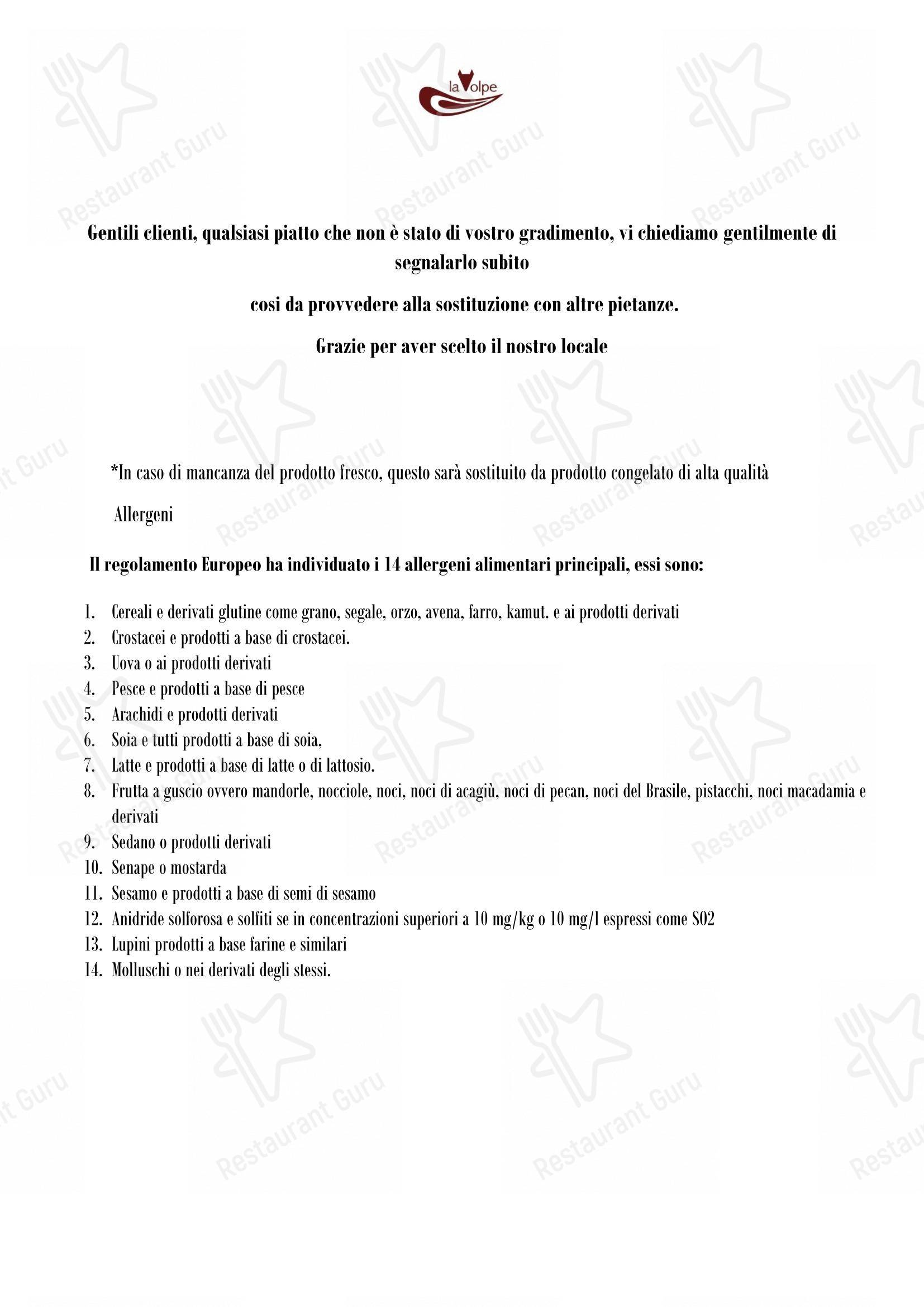 Menu di La Volpe - Menu