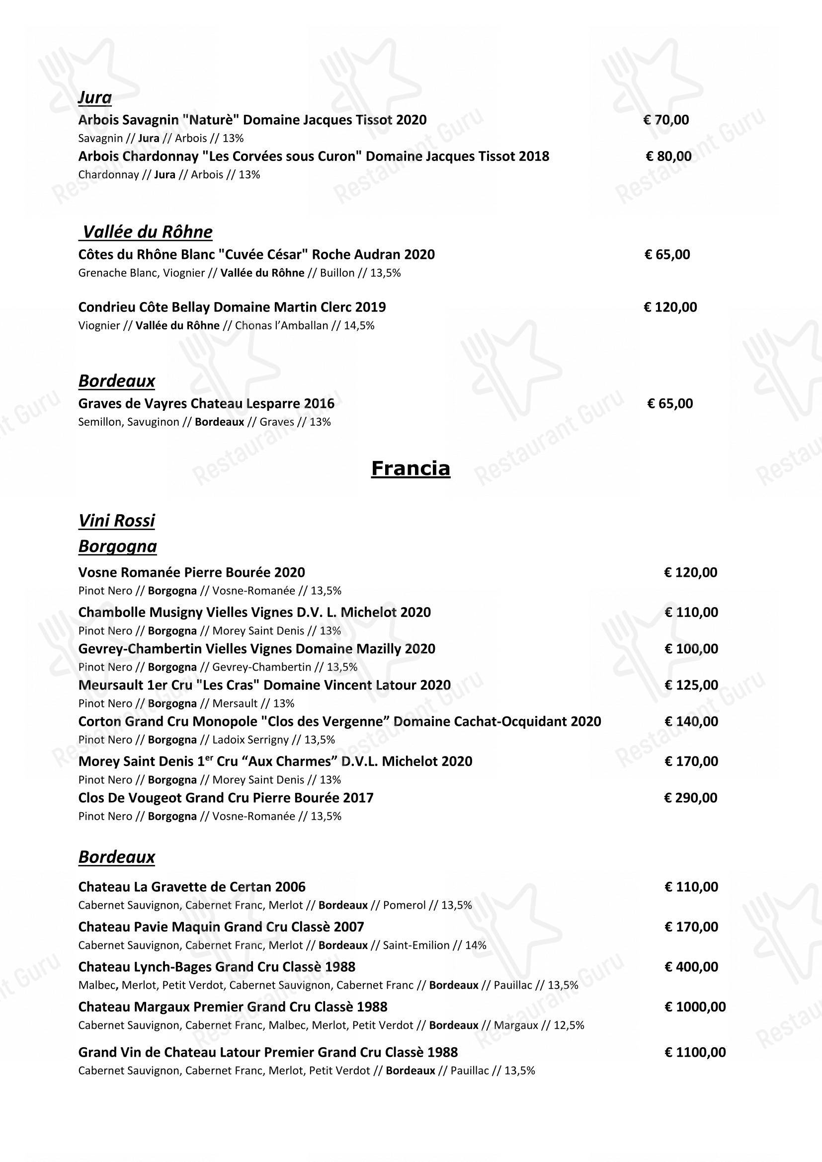 Основное меню per Moma in Roma