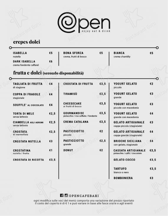 Menu bar per Opencafè in Bari