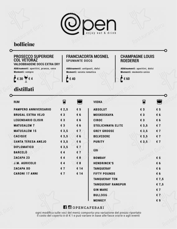 Menu bar per Opencafè in Bari