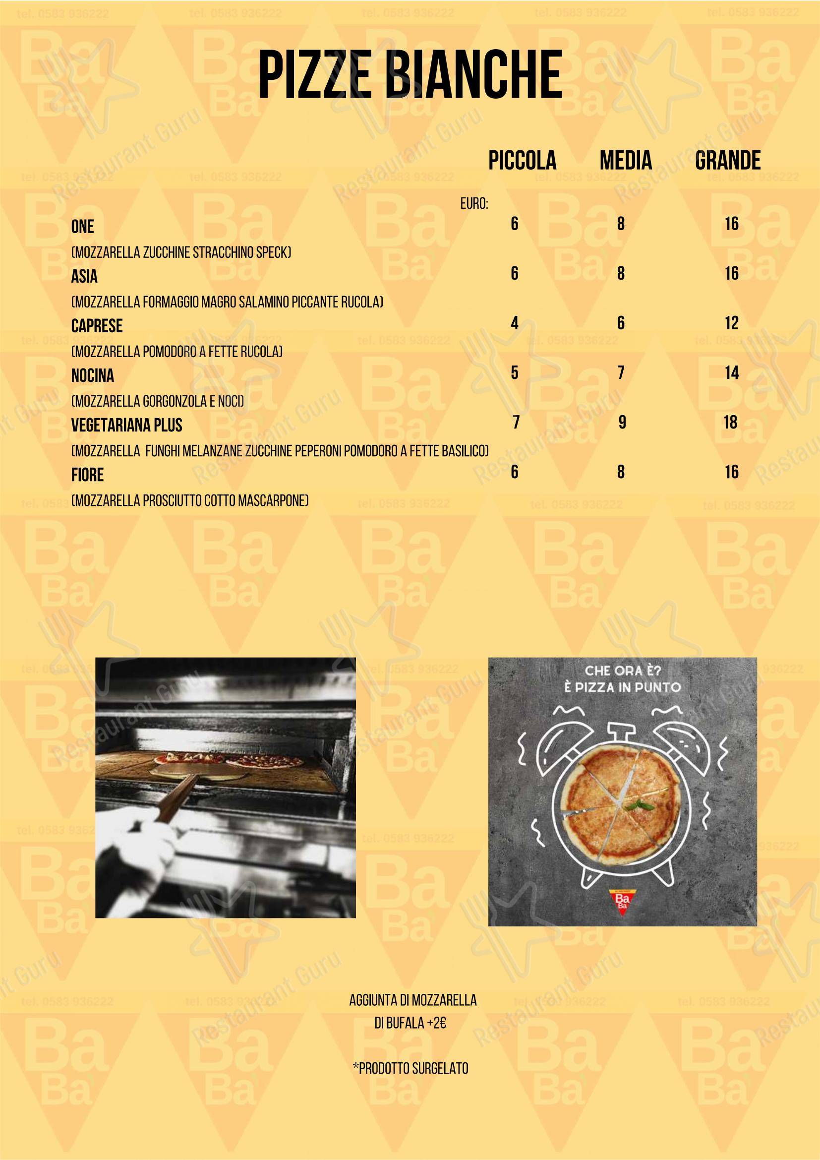 Menu di Pizzeria Babà - Menu bar