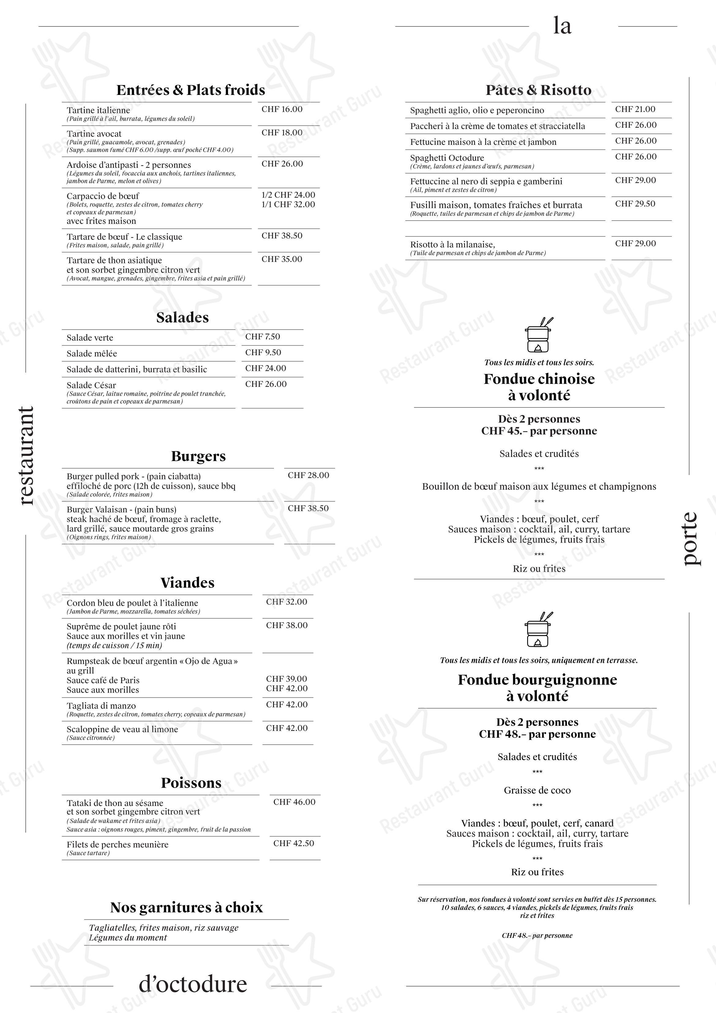 Hotel Restaurant La Porte d'Octodure in Martigny-Combe - Menu bar