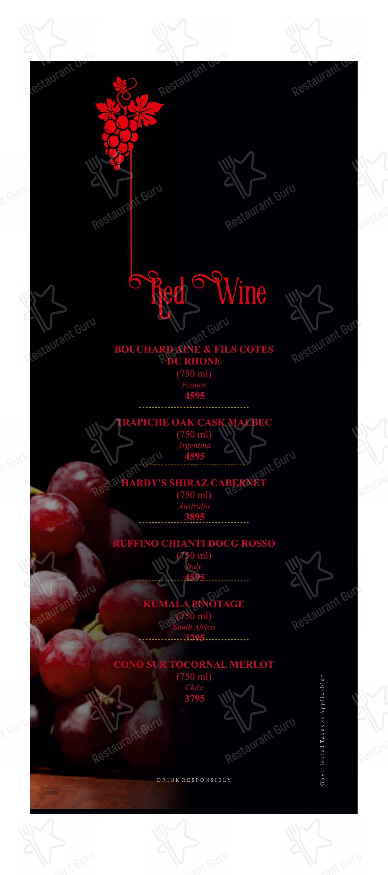 Menu bar for the Portico Restaurant restaurant