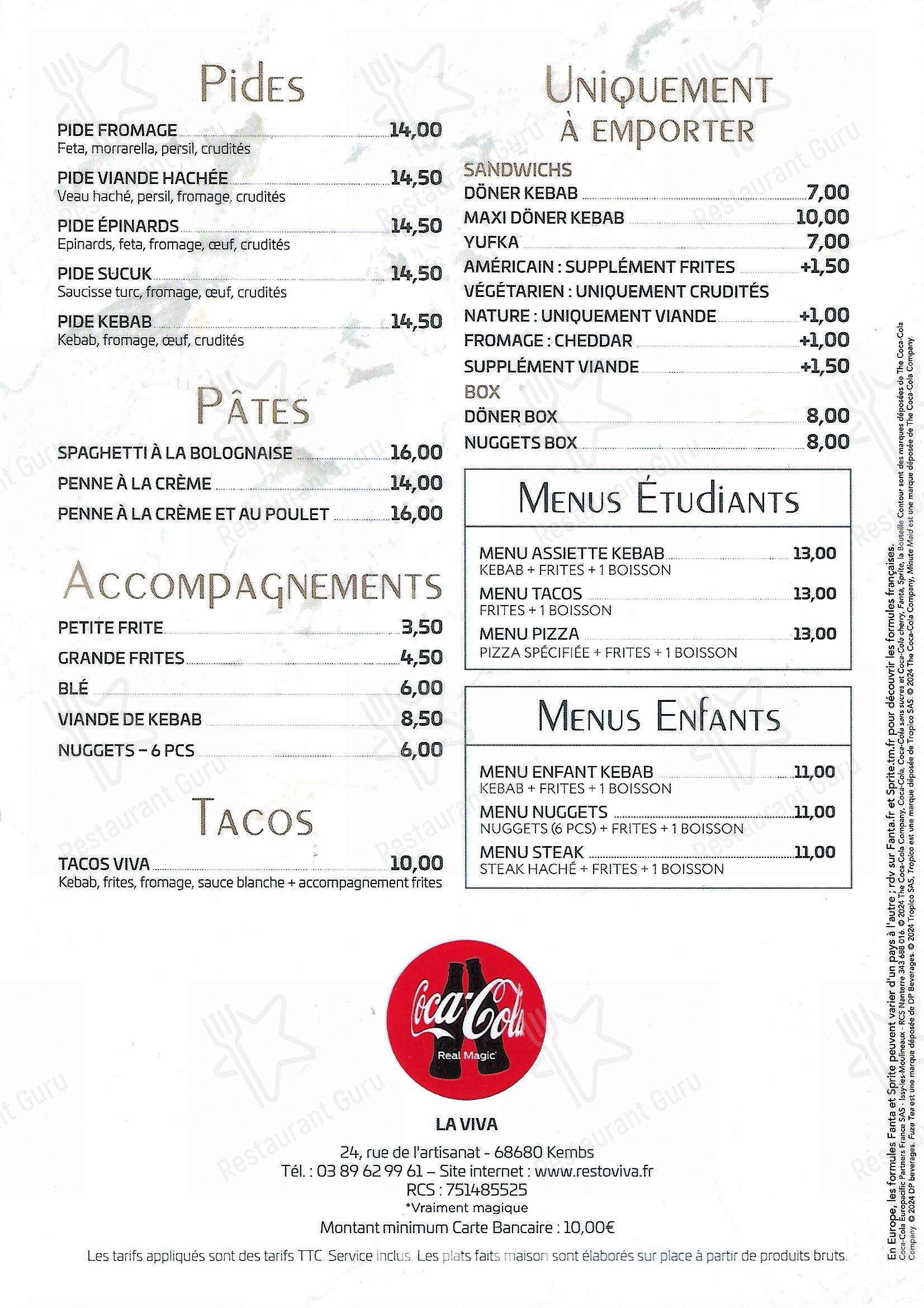 Menu bar pour RESTO VIVA restaurant