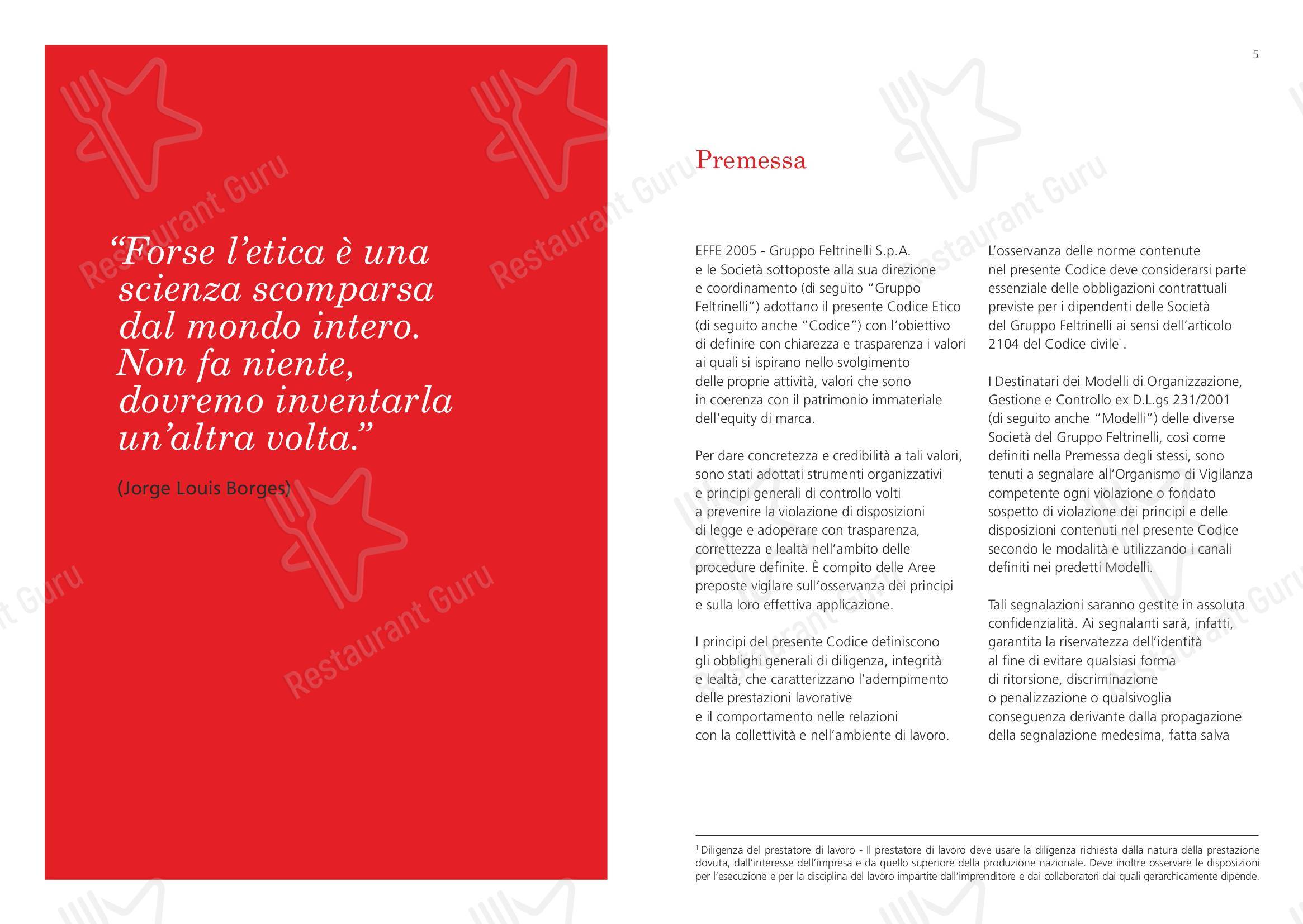 Menu per Feltrinelli Librerie fast food