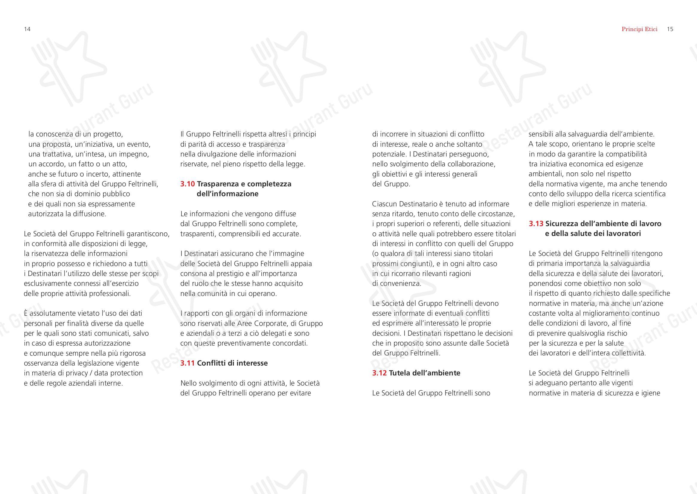Menu per Feltrinelli Librerie in Milano