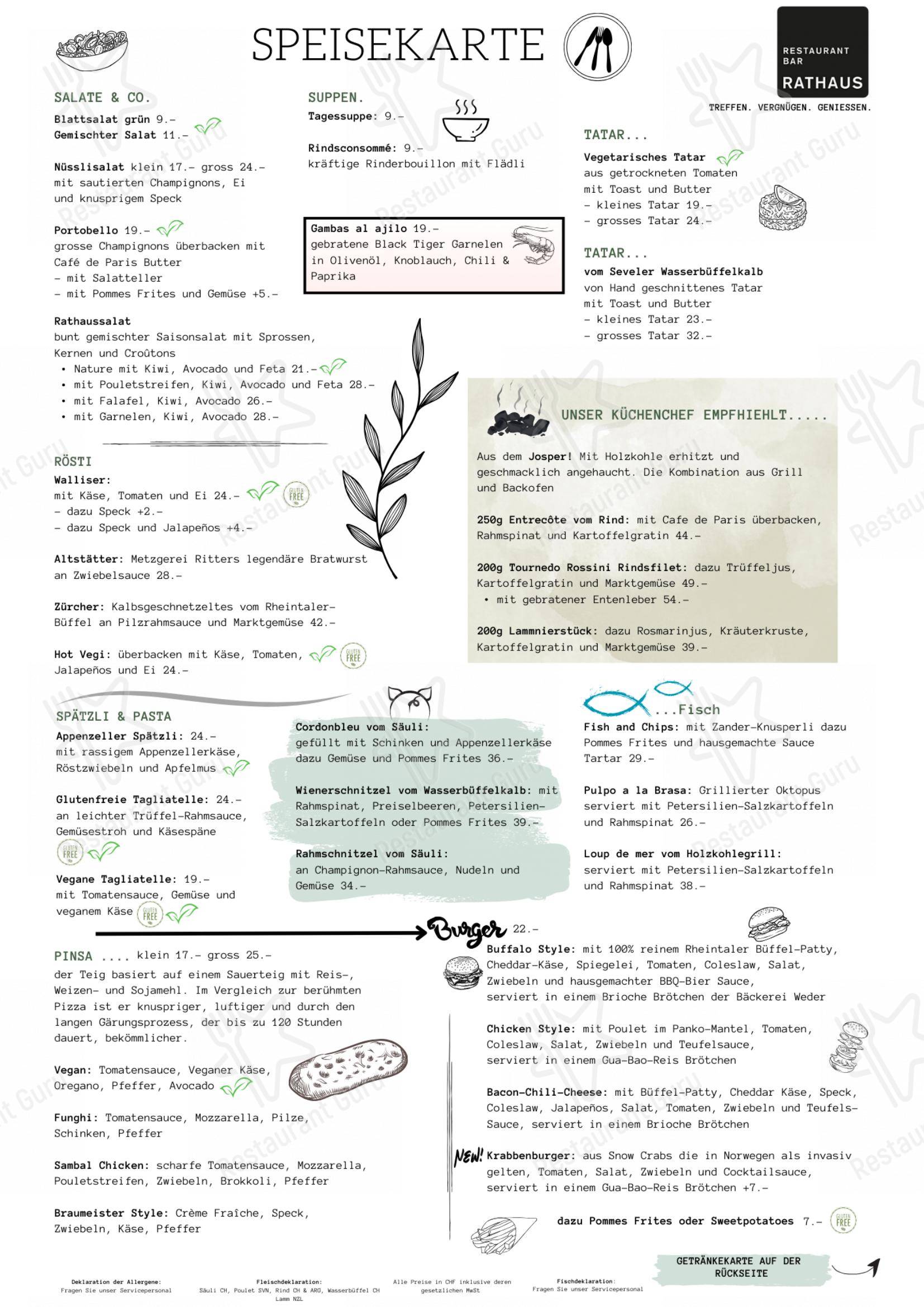 Основное меню per Restaurant Bar Rathaus ristorante