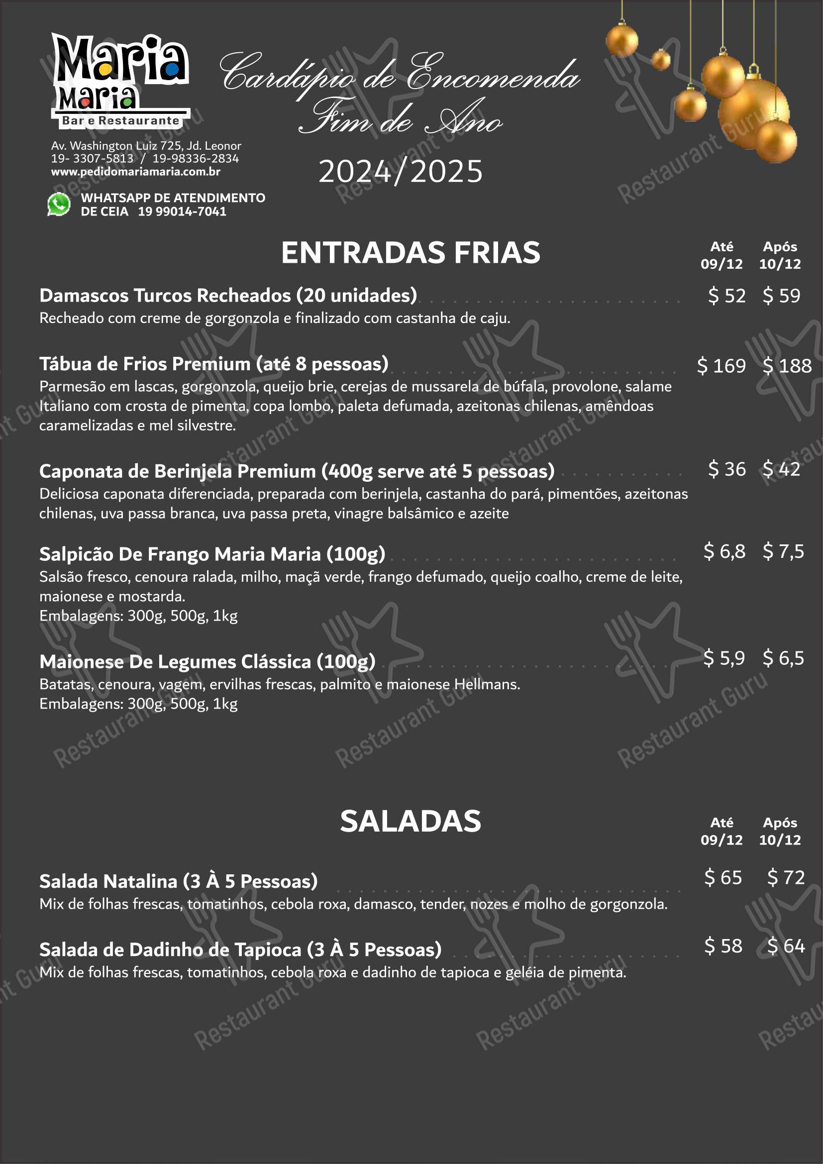 Restaurante Maria Maria em Juiz de Fora - Menu