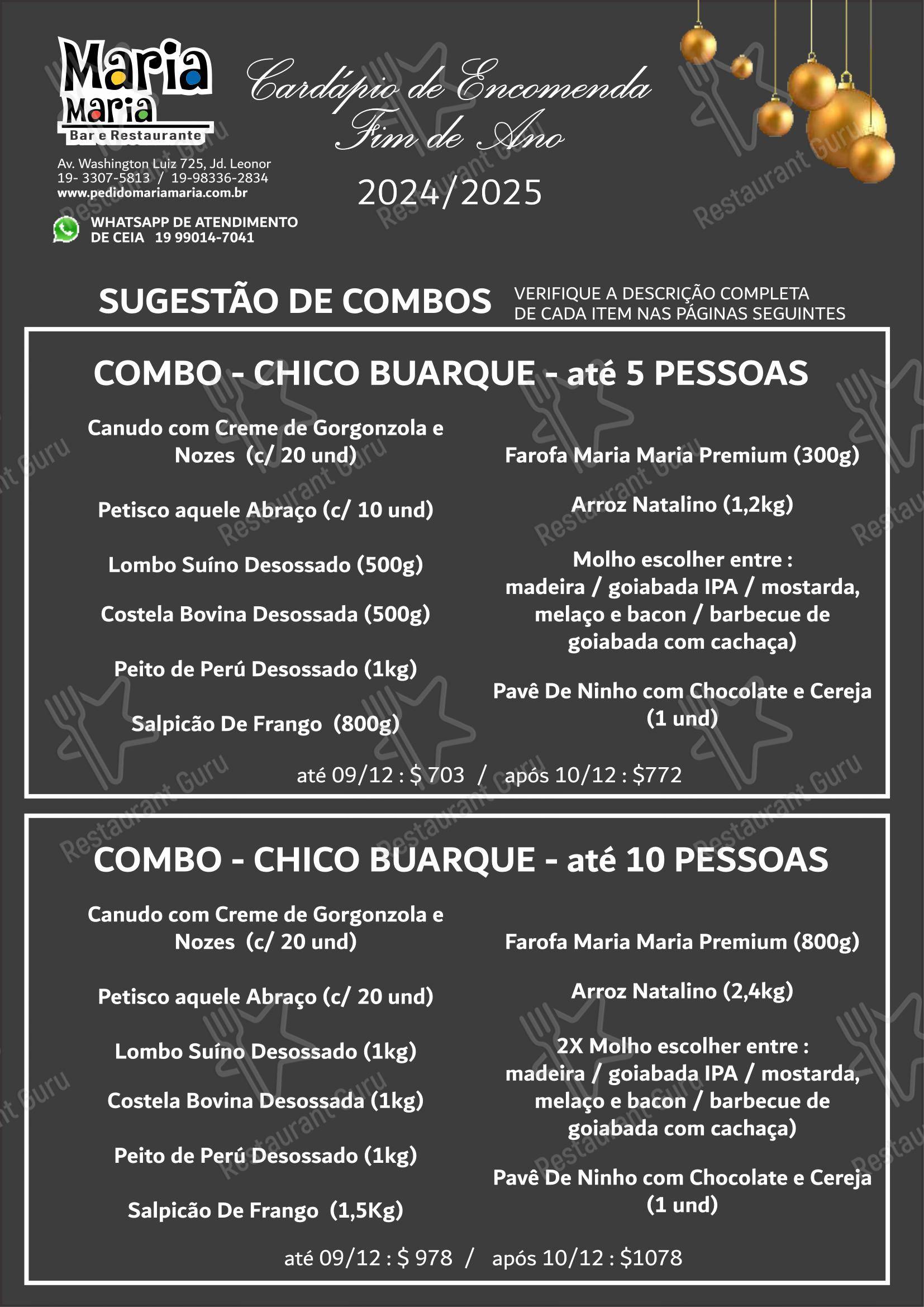 Menu para Restaurante Maria Maria em Juiz de Fora