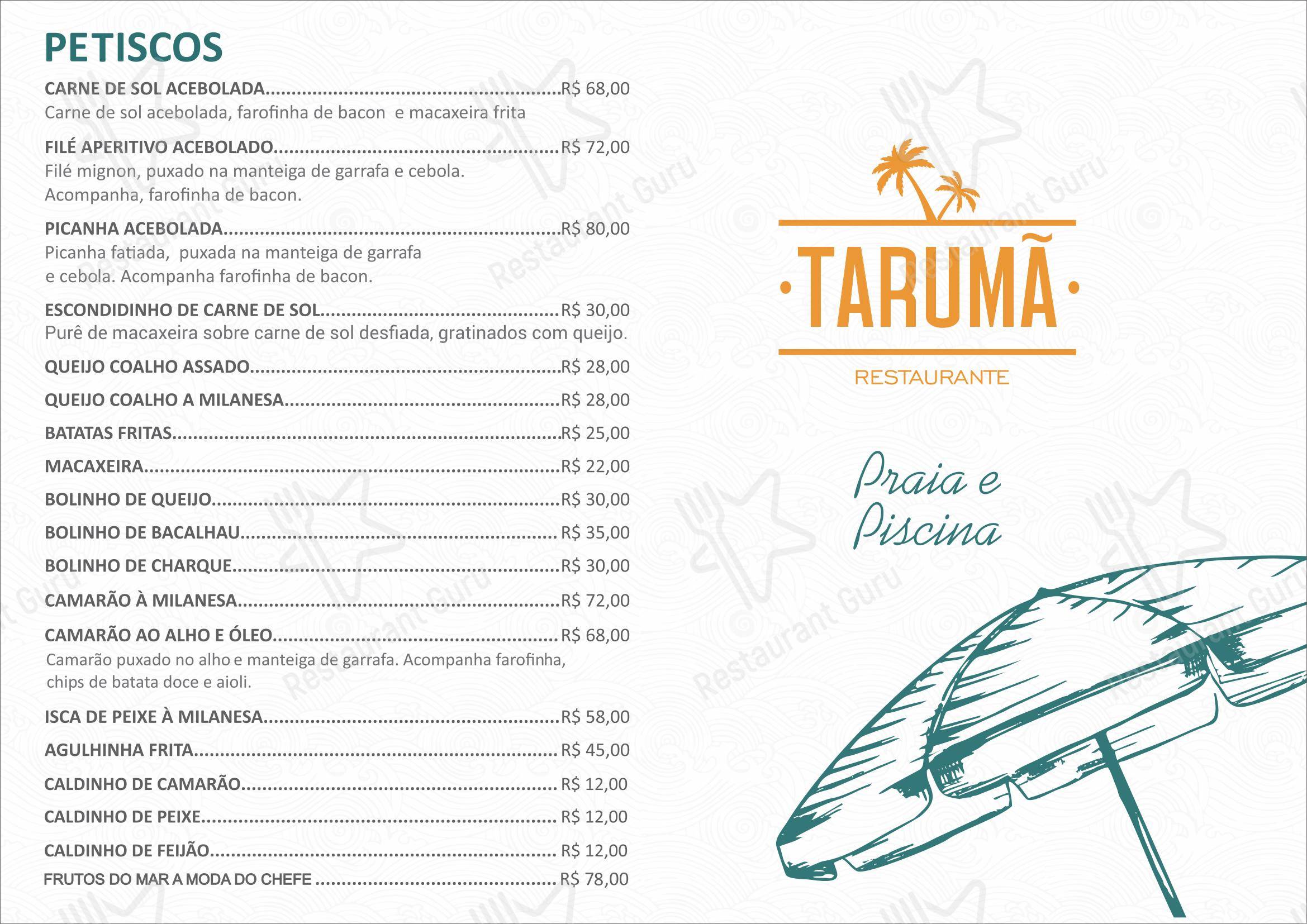 Restaurante Tarumã em São Miguel dos Milagres - Menu bar