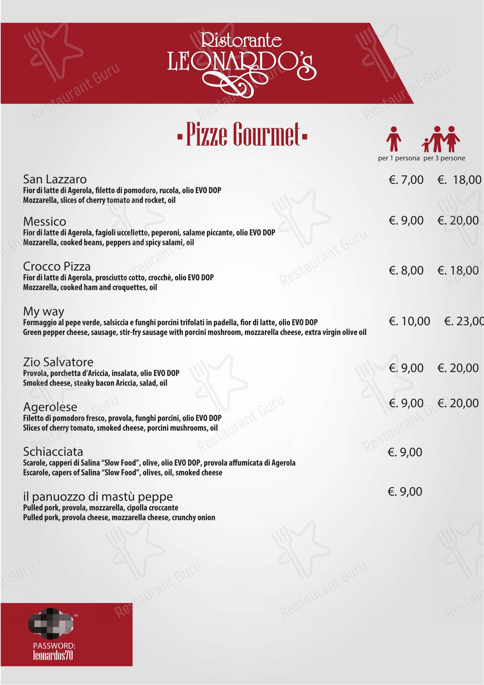 Menu per Ristorante Leonardo's in Pianillo