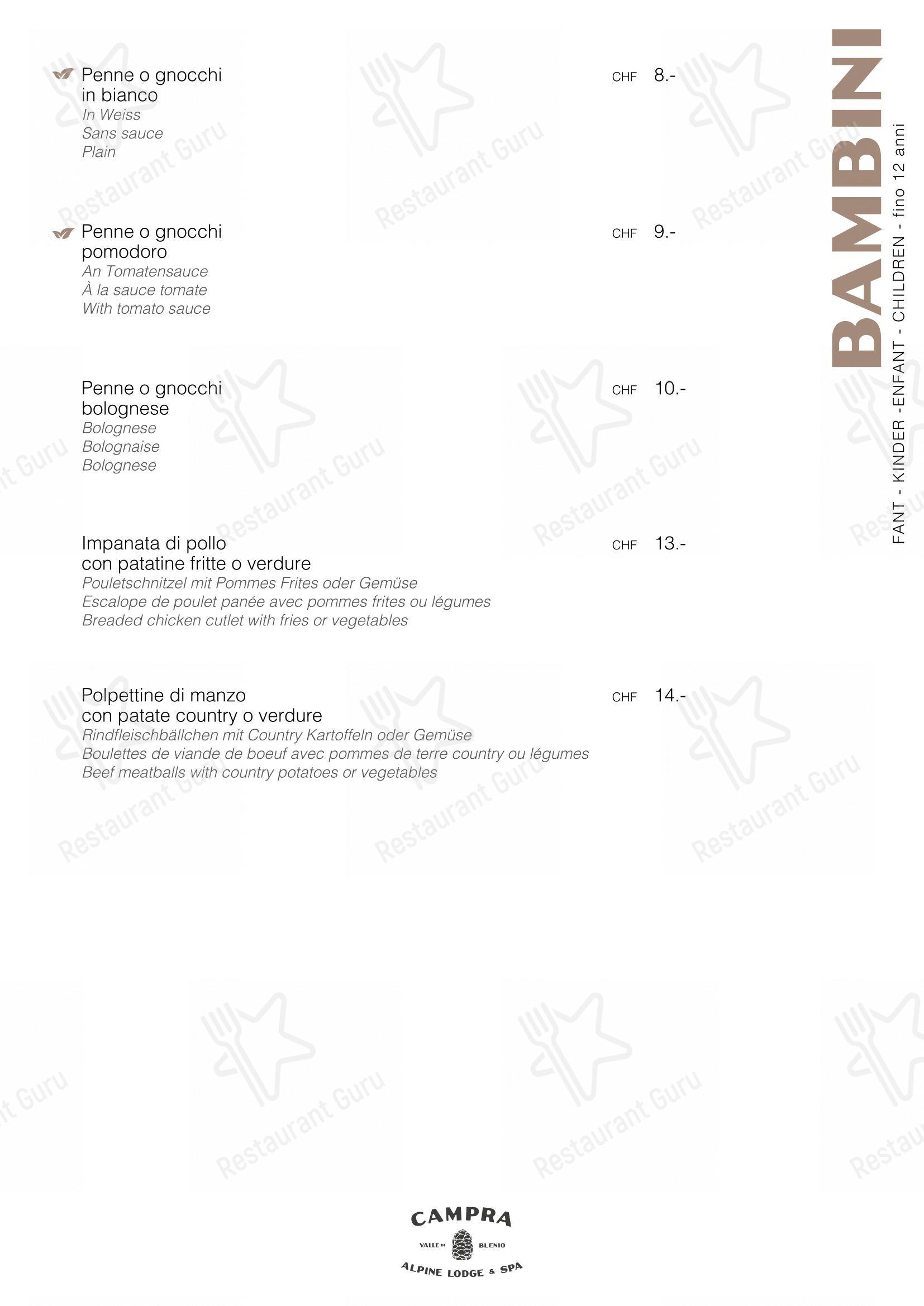 Menu di Ristorante Campra Il Ritrovo - Детское