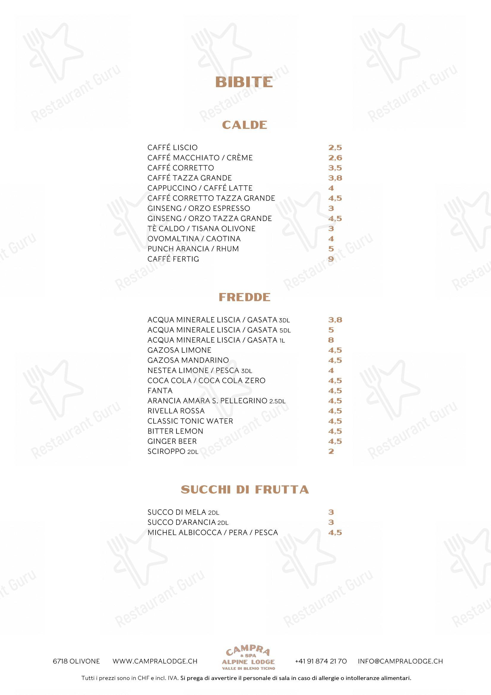 Основное меню per Ristorante Campra Il Ritrovo ristorante