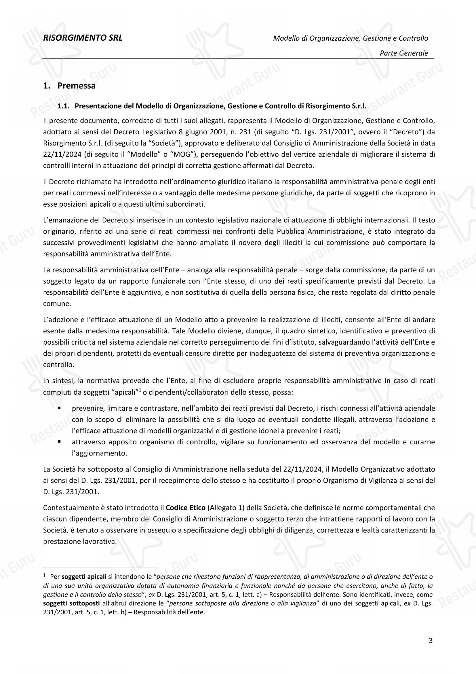 Menu di Ristorante Del Cambio - Menu