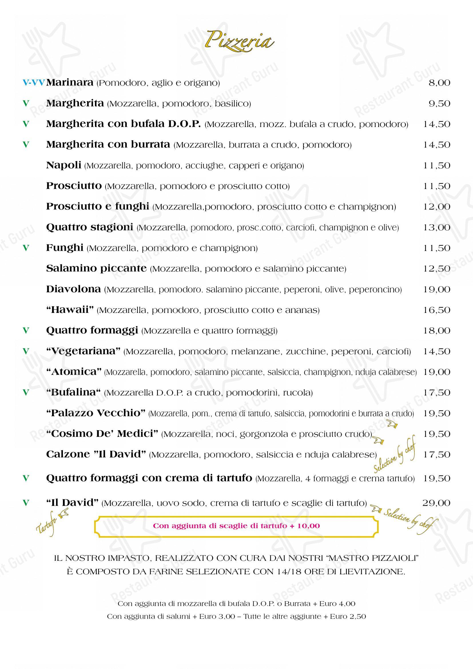 Ristorante Pizzeria Il David Firenze in Firenze - Menu