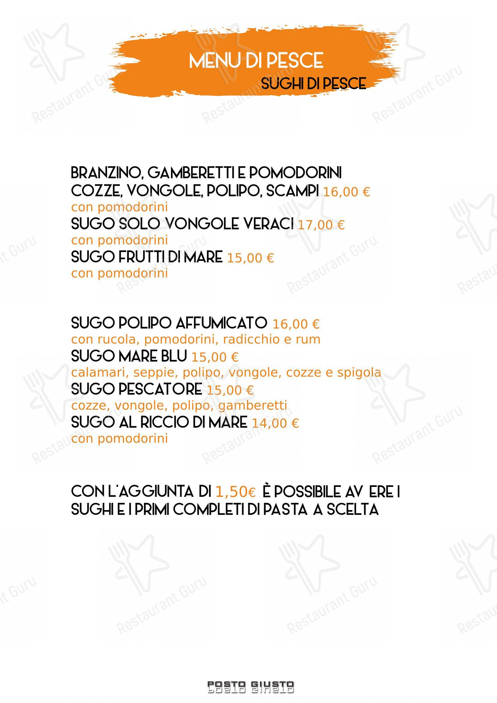 Menu bar per Pizzeria Posto Giusto pizzeria