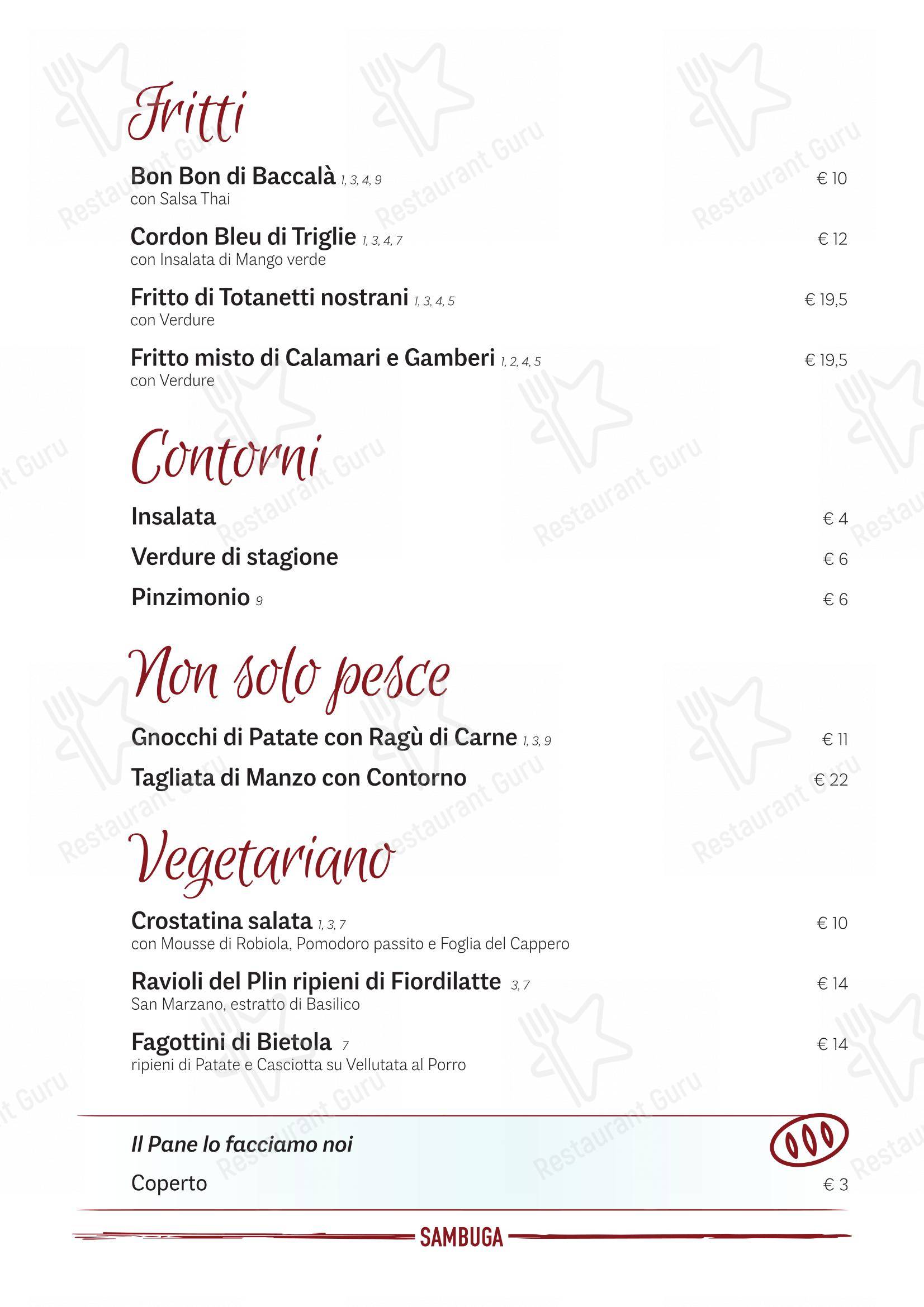 Menu bar per Ristorante Sambuga ristorante