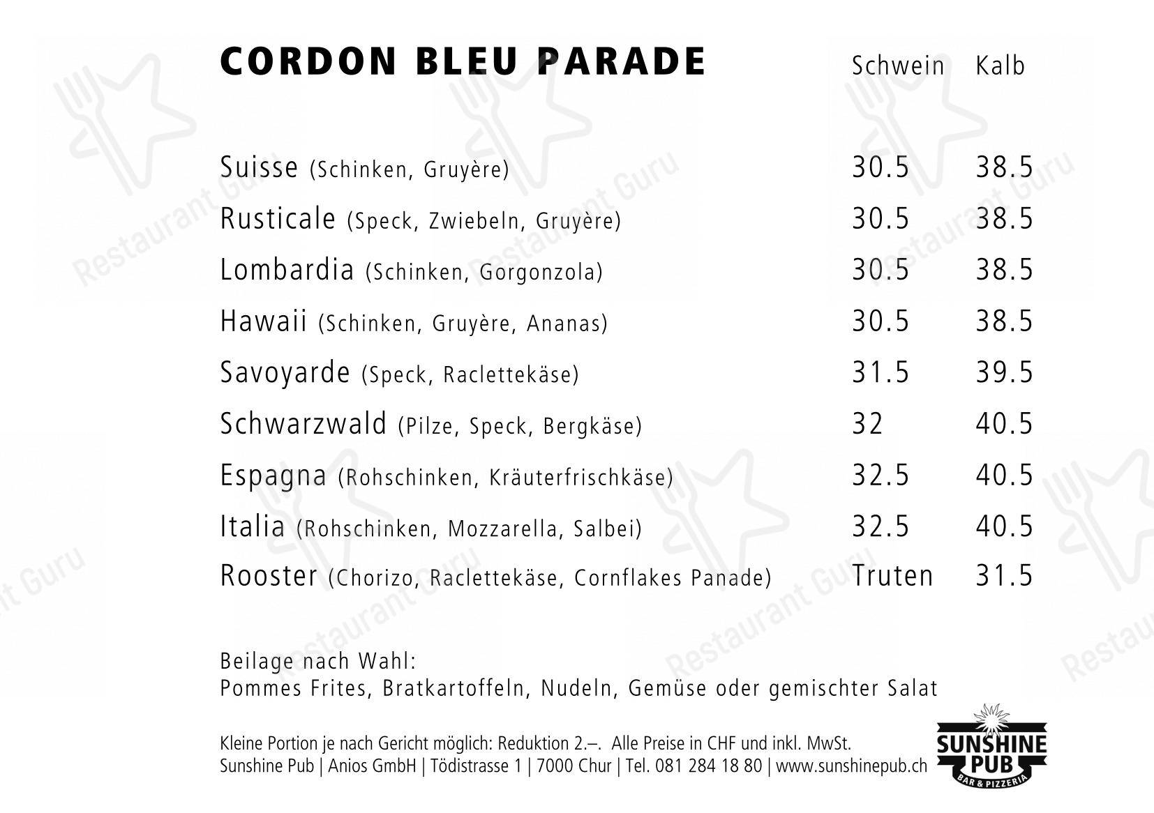 Menu di S'Pub Sunshine Pub - Menu bar