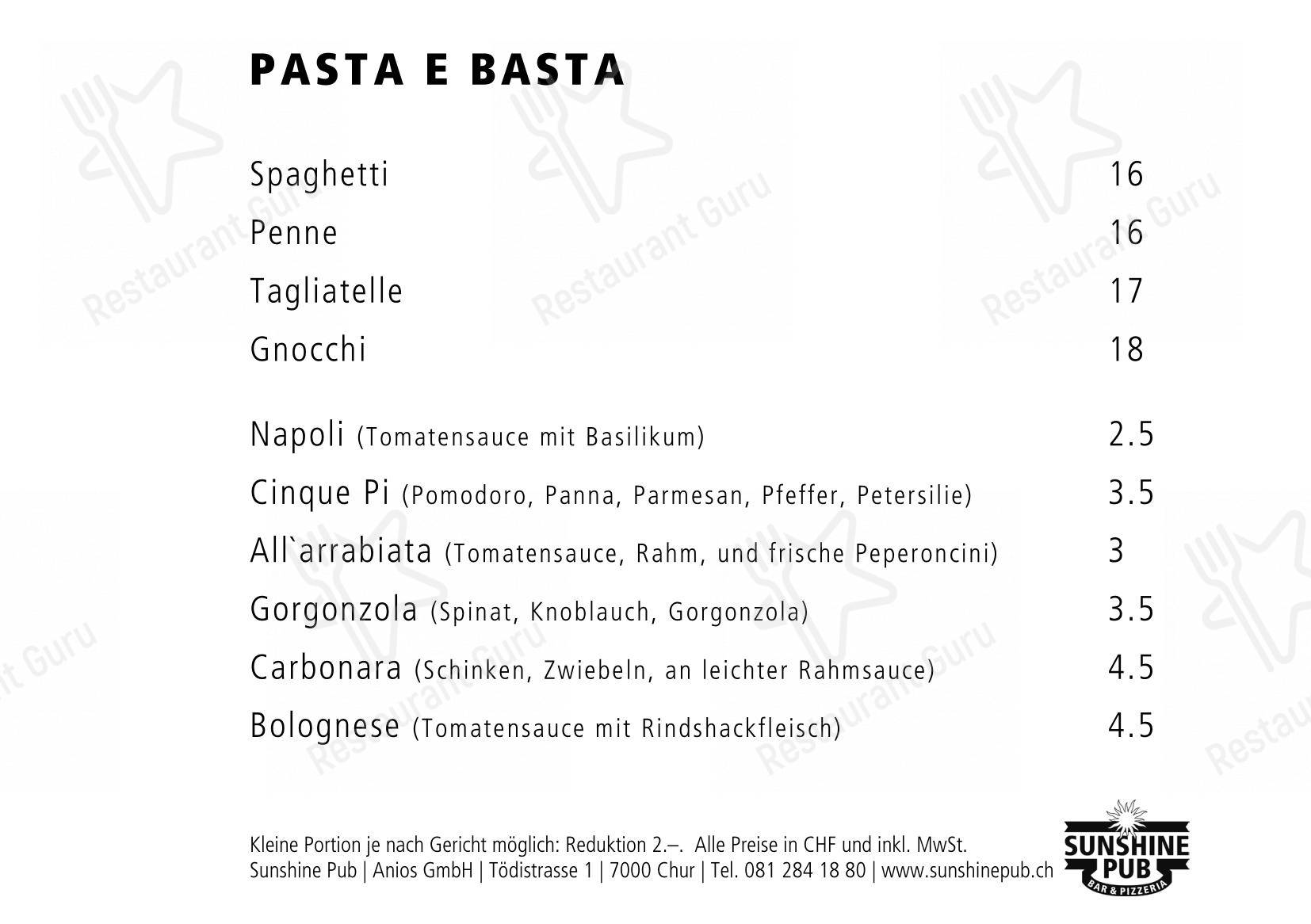 Menu di S'Pub Sunshine Pub - Menu bar