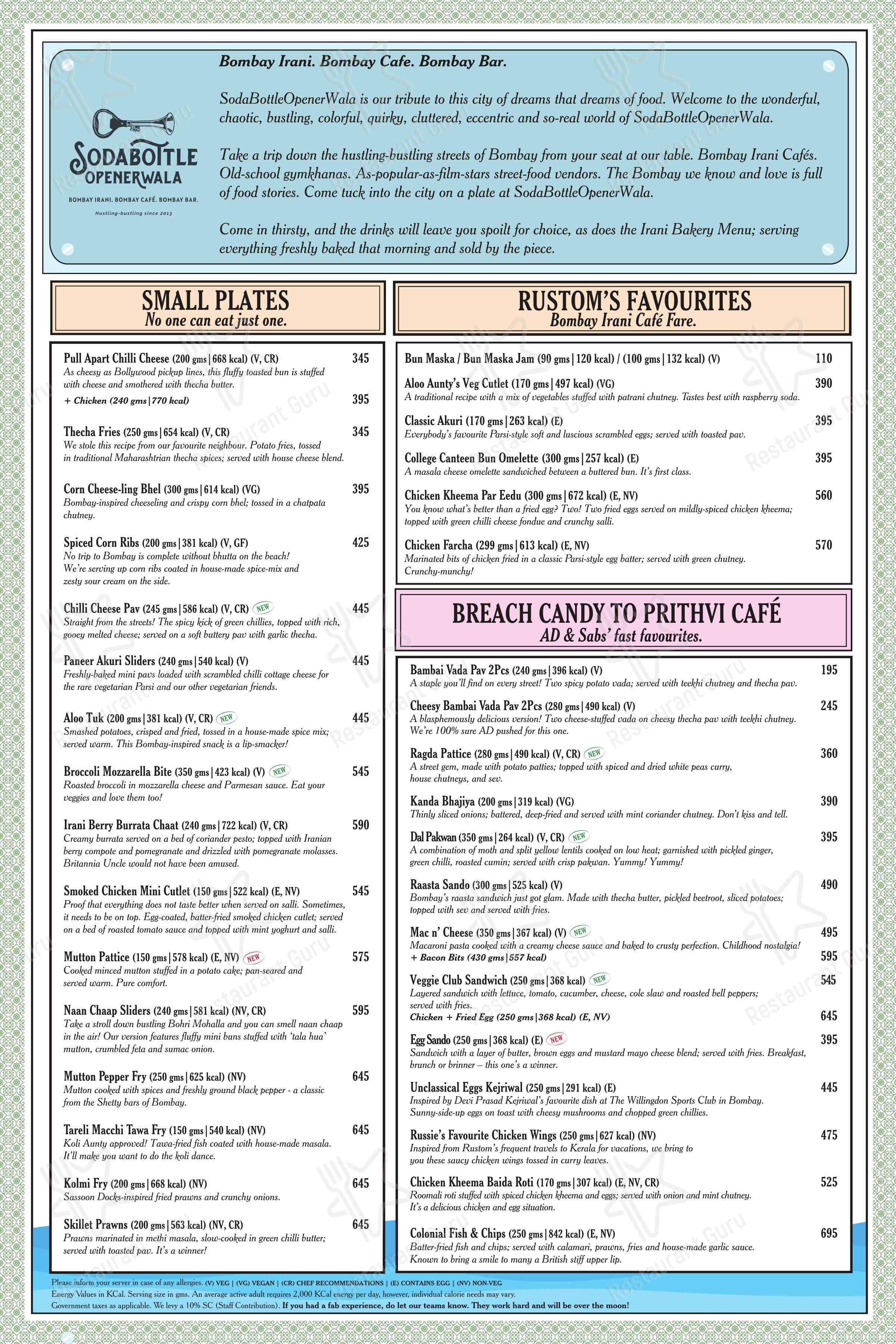 SodaBottleOpenerWala in Mumbai - Menu