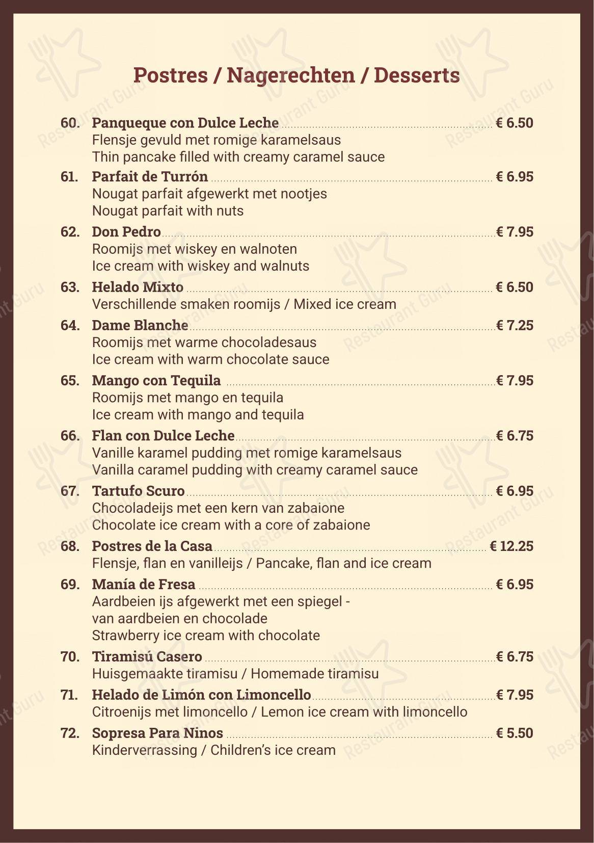菜单 pour Steakhouse Buenos Aires restaurant