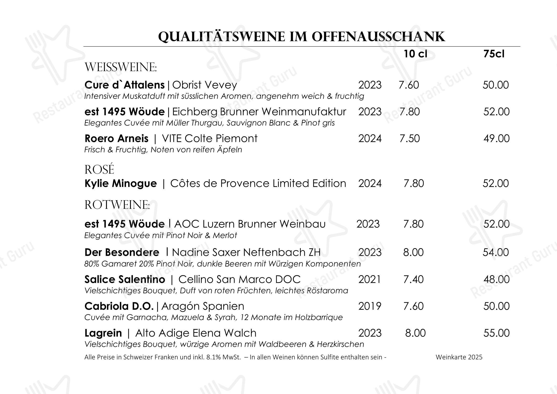 Menu di Wilder Mann Sursee AG - Menu bar