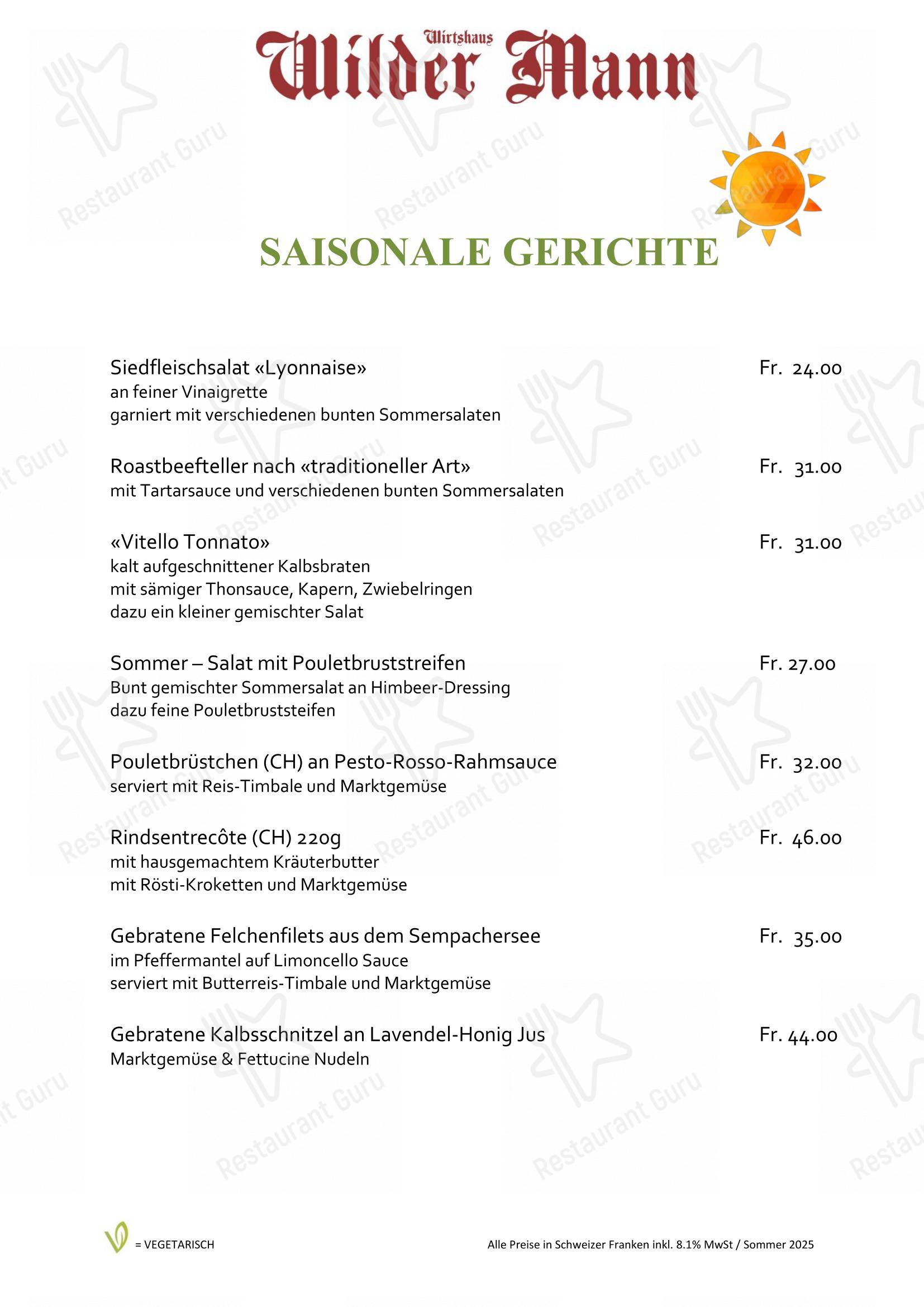 Menu per Wilder Mann Sursee AG ristorante