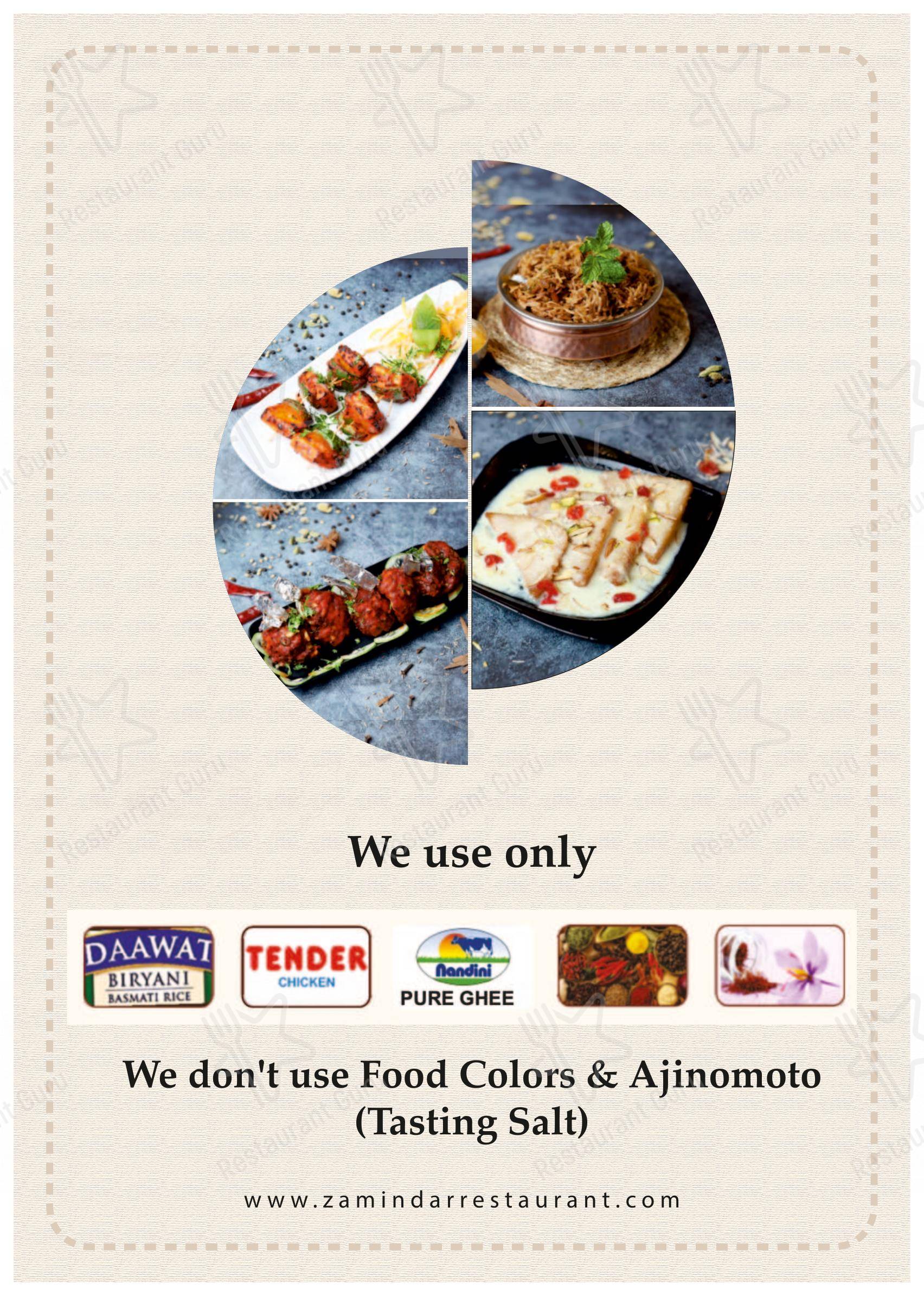 Menu for the Zamindar Restaurant restaurant