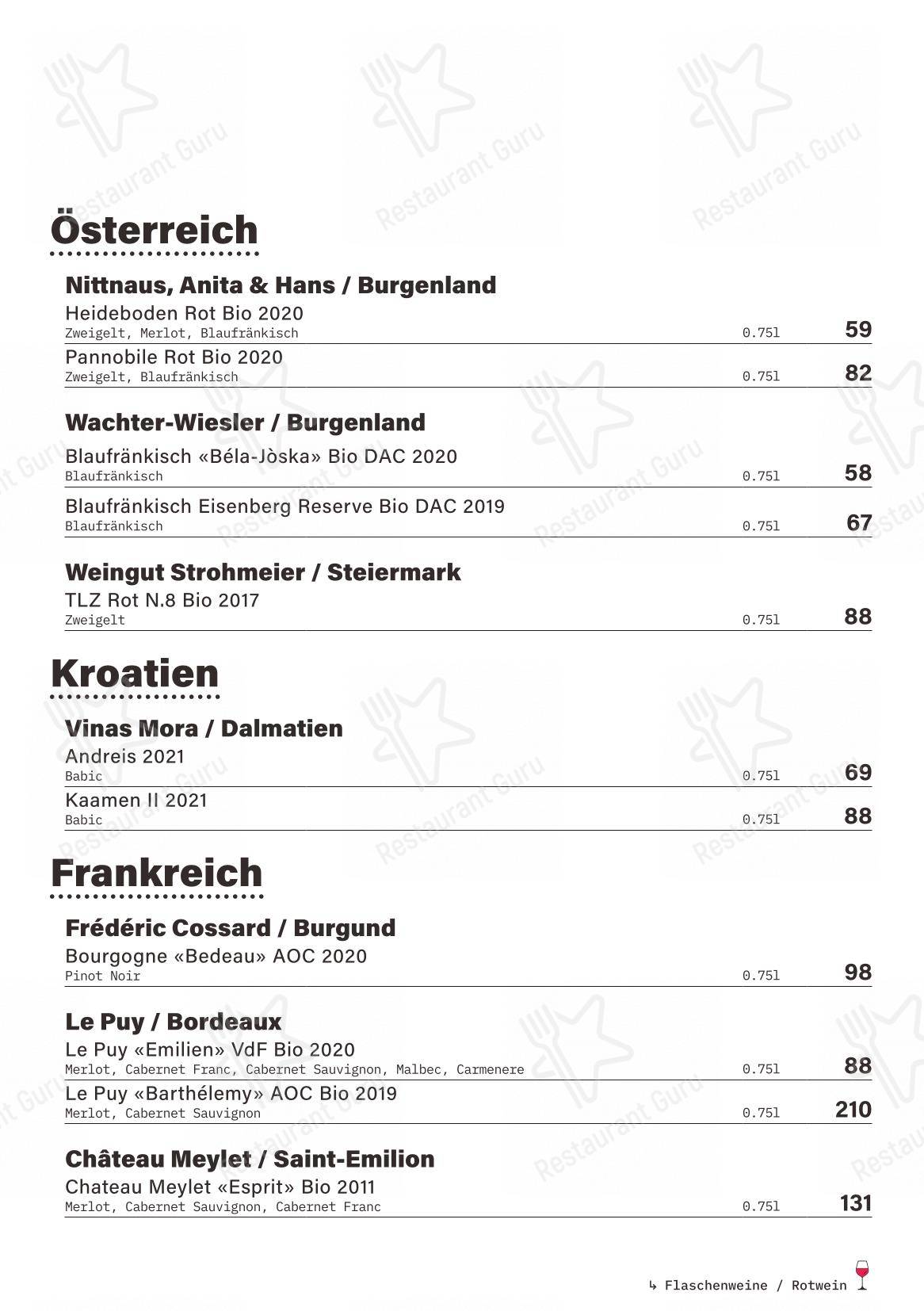Menu bar per basso ristorante