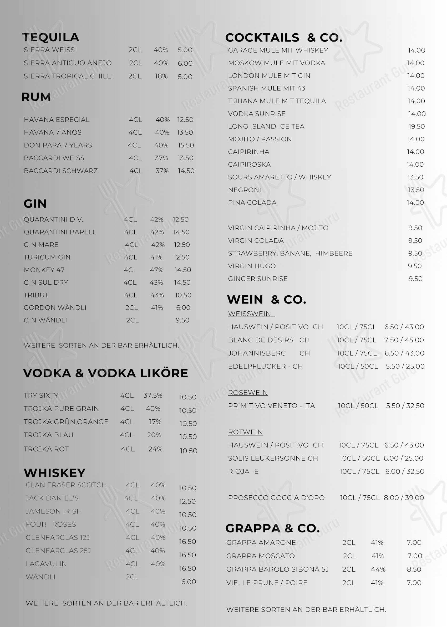 Menu bar per d`GARAGE in Hinwil