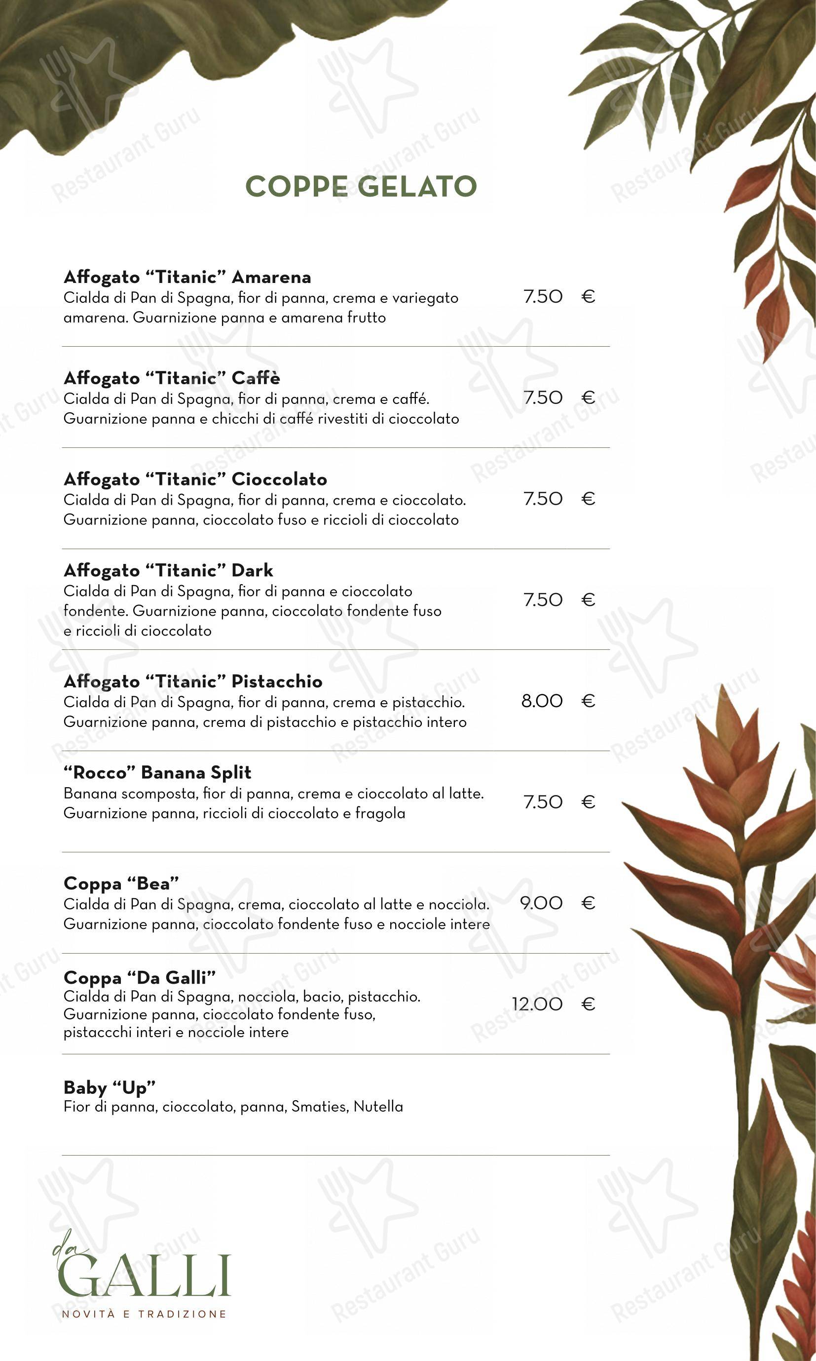 Menu per da Galli bakery e gelateria in Alba Adriatica