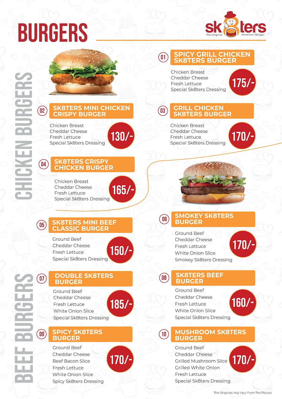 skaters Burger menu