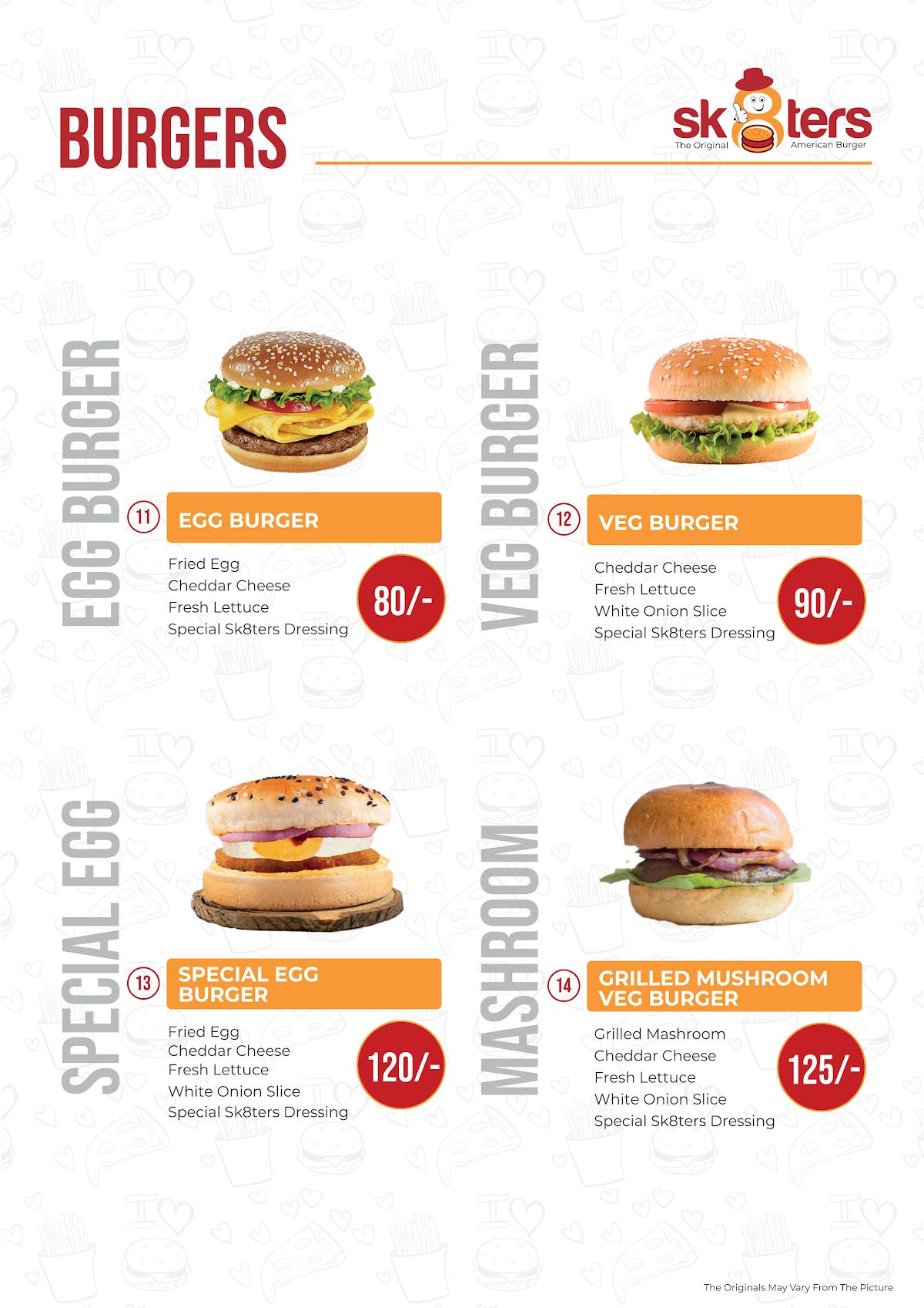 skaters Burger menu