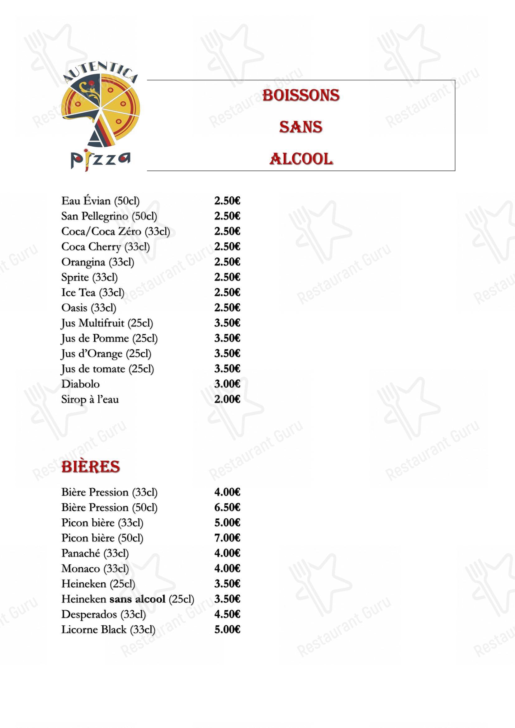 Menu pour AUTENTICA PIZZA - Menu