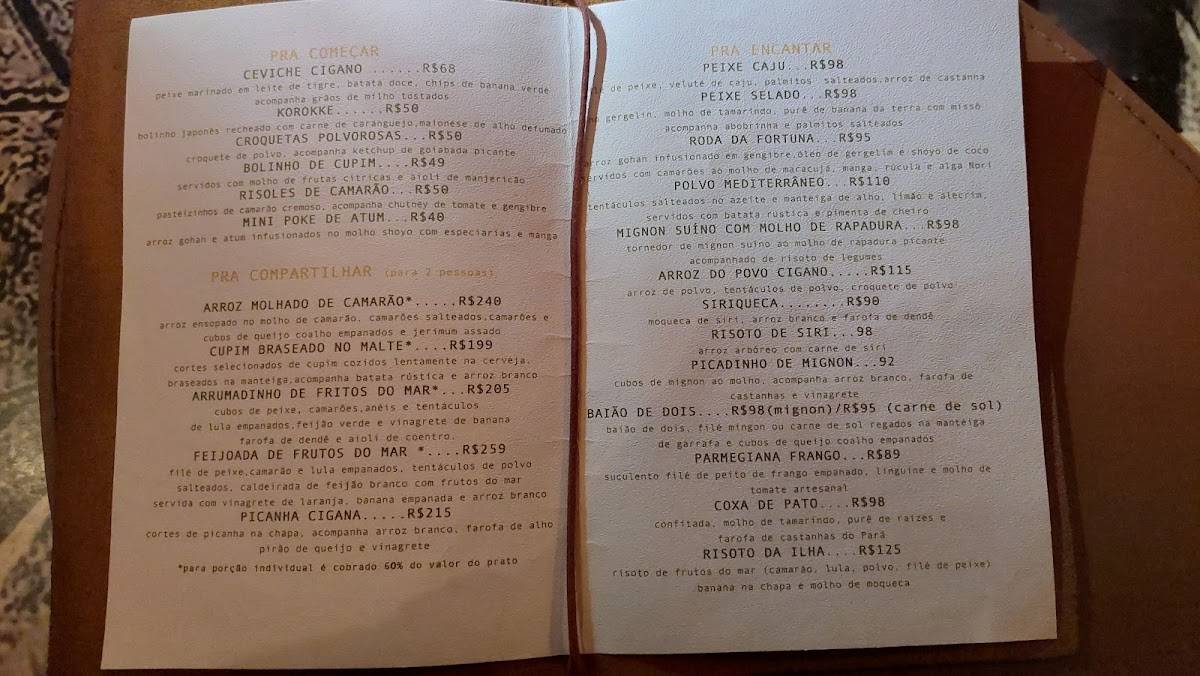Cigana Do Cajueiro - Gastrobar e Galeria cardápio