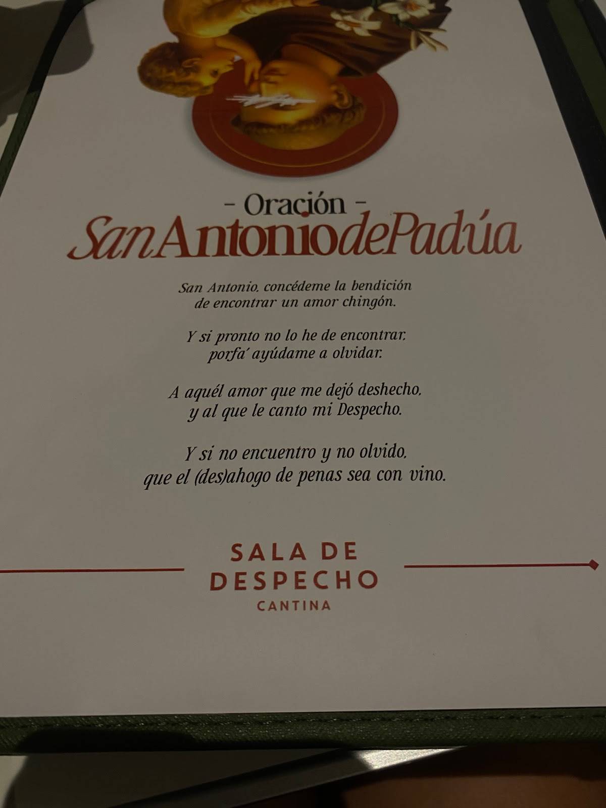 Carta del pub y bar Sala del Despecho, Guadalajara