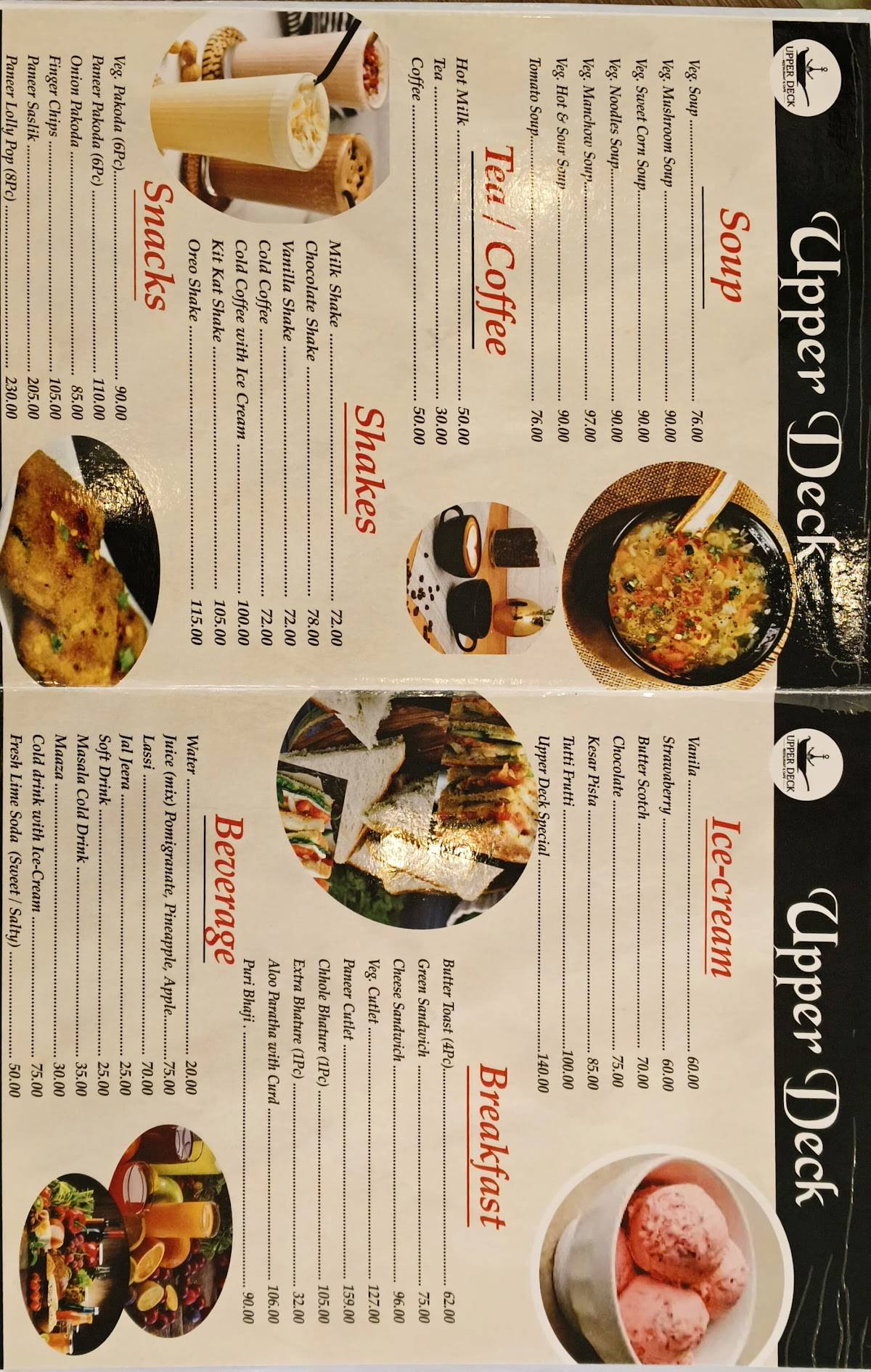 Upper Deck Restaurant & Cafe menu