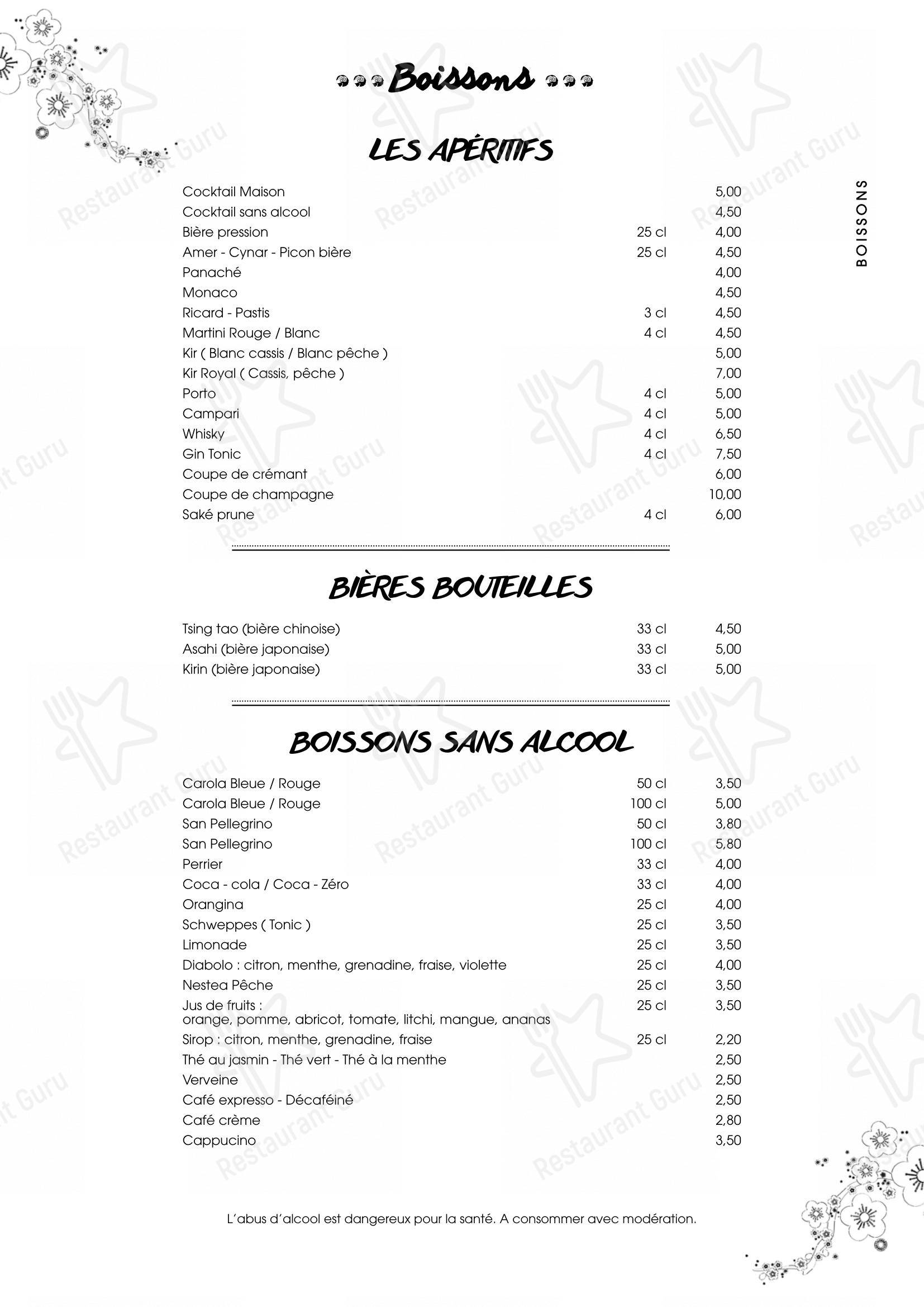 Menu pour SenSushi restaurant