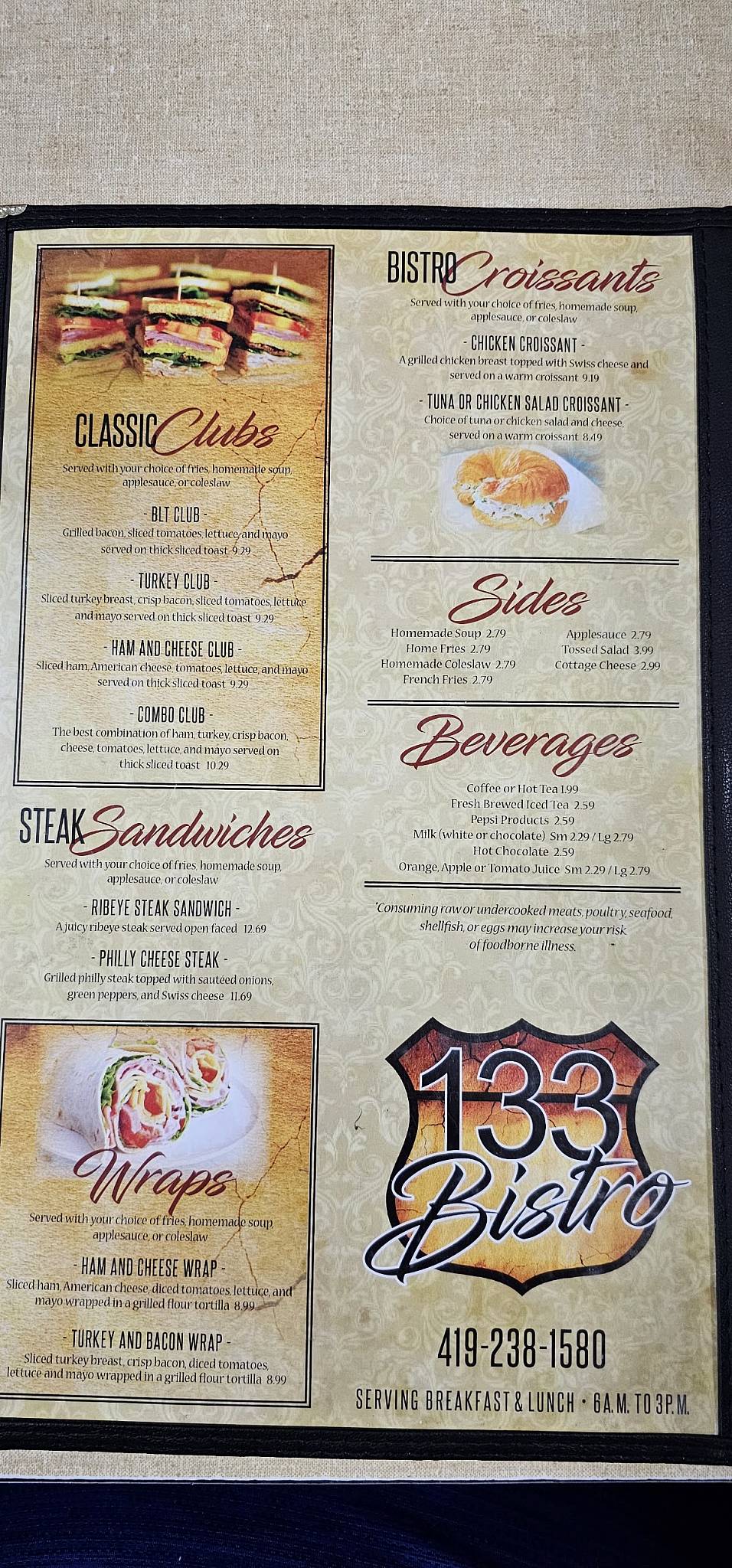Menu at 133 Bistro restaurant, Van Wert