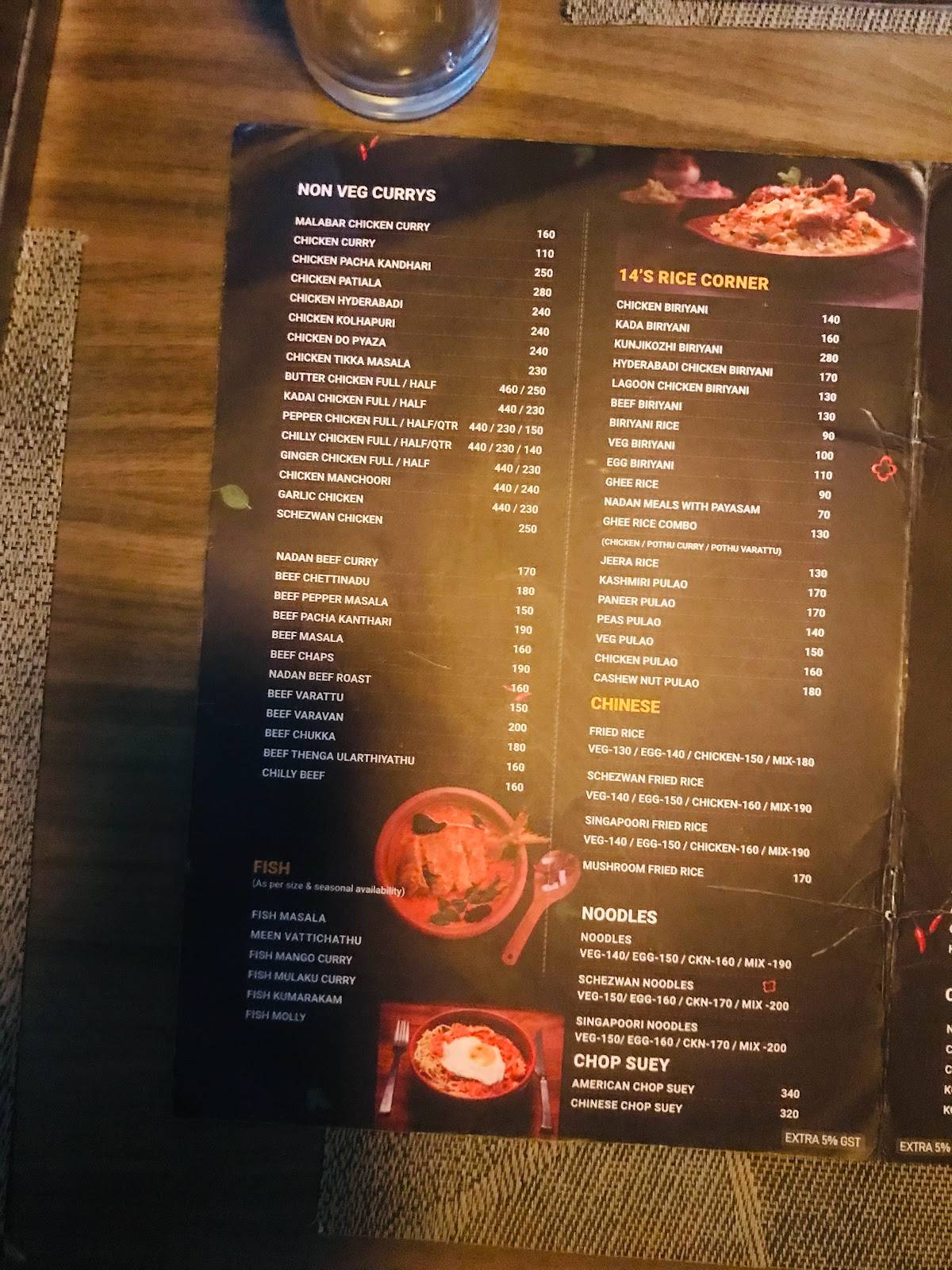 14's Restaurant menu