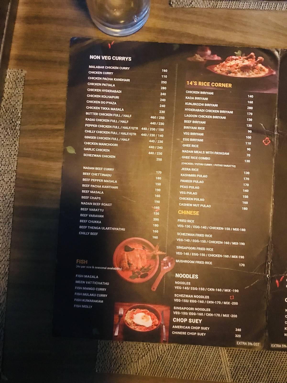 14's Restaurant menu