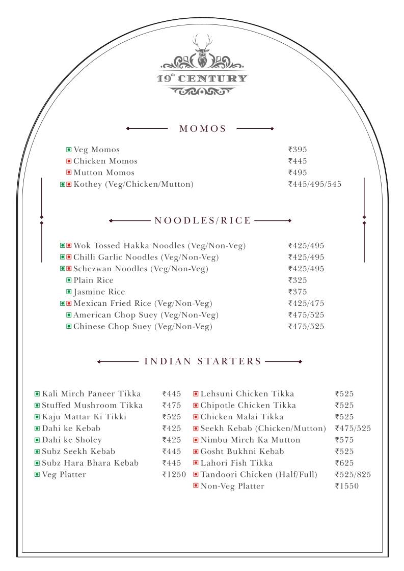 19th Century A unit of Royal Arc Hospitality menu